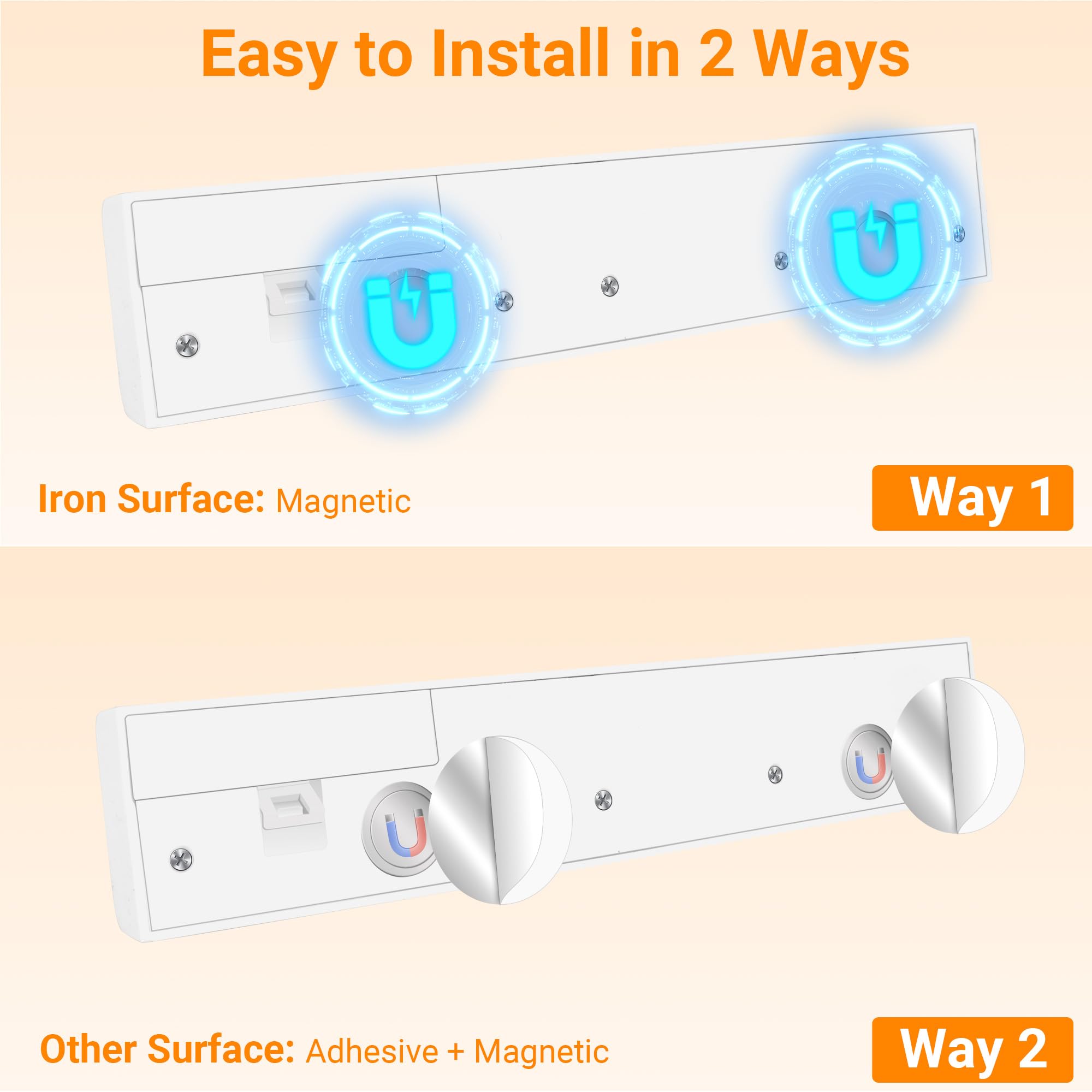 maylit 4 Pack Motion Sensor Closet Lights, Battery Operated, Wireless LED Bar, Warm White, Magnetic Stick-On for Indoor Use