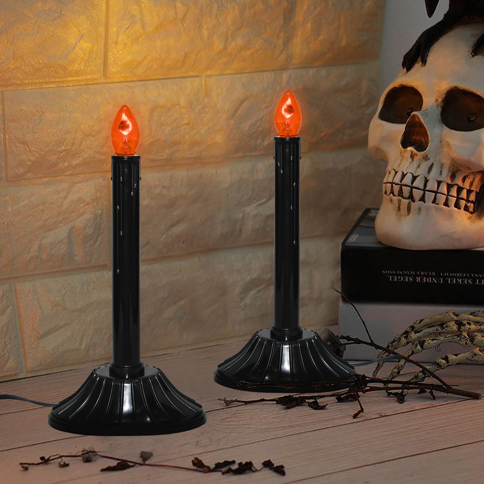 SUNSGNE C7 Outdoor String Lights with 27 Orange Flame Bulbs, 25FT, E12 Base, Black Wire, Halloween Christmas Decor