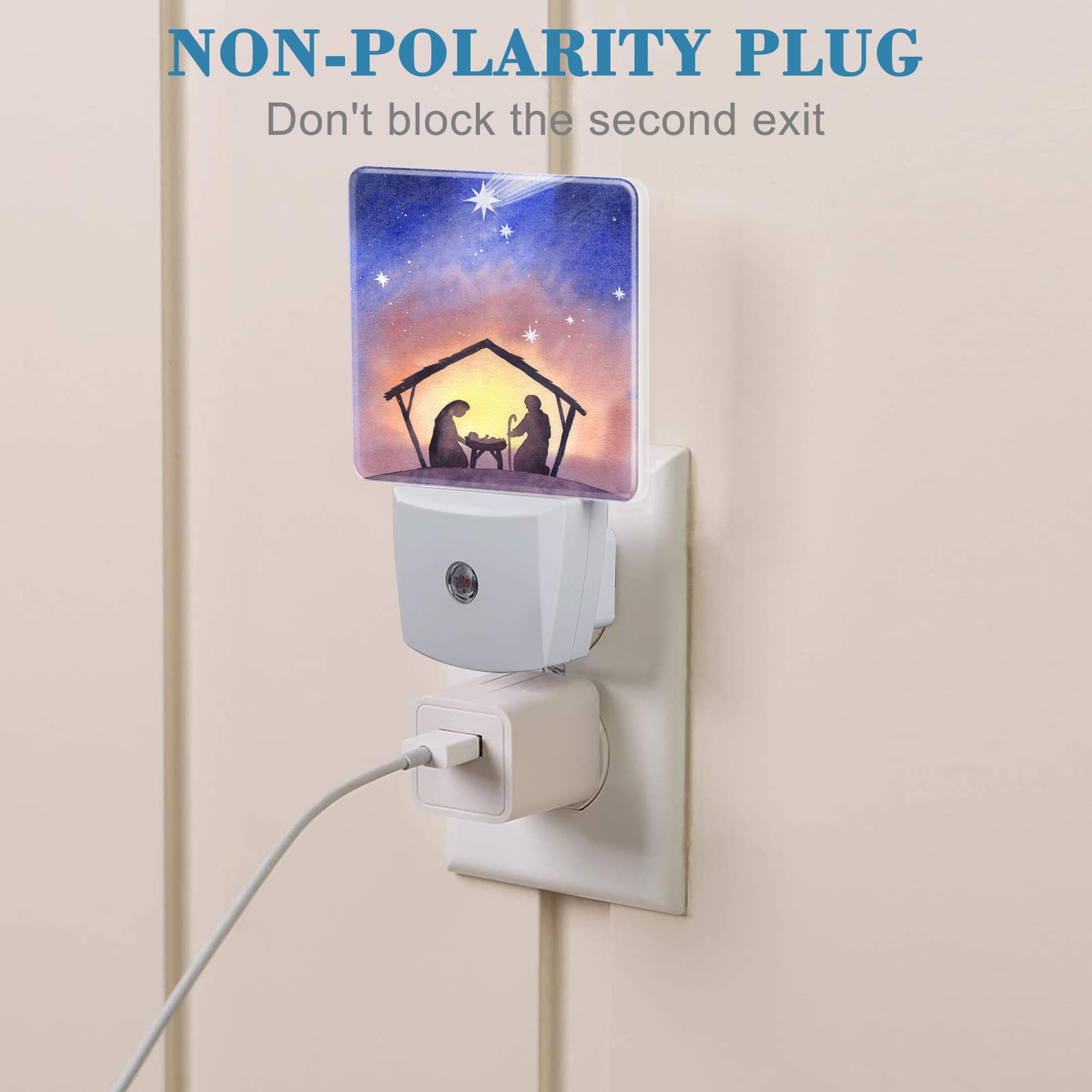 Uiaoiais Birth Of Jesus In Bethlehem Night Light Plug Into Wall With Dusk To Dawn Sensor Cute Nightlight For Kid Girls Boys Wome
