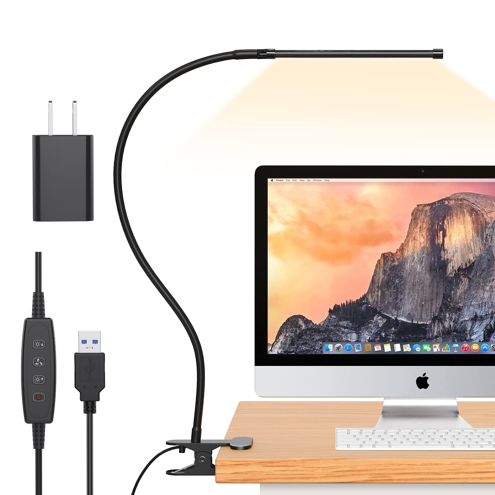 iZELL LED Desk Lamp with Clamp, 77 LEDs, 3 Color Modes, 10 Brightness Levels, Flexible Gooseneck, Model TBL721-BK