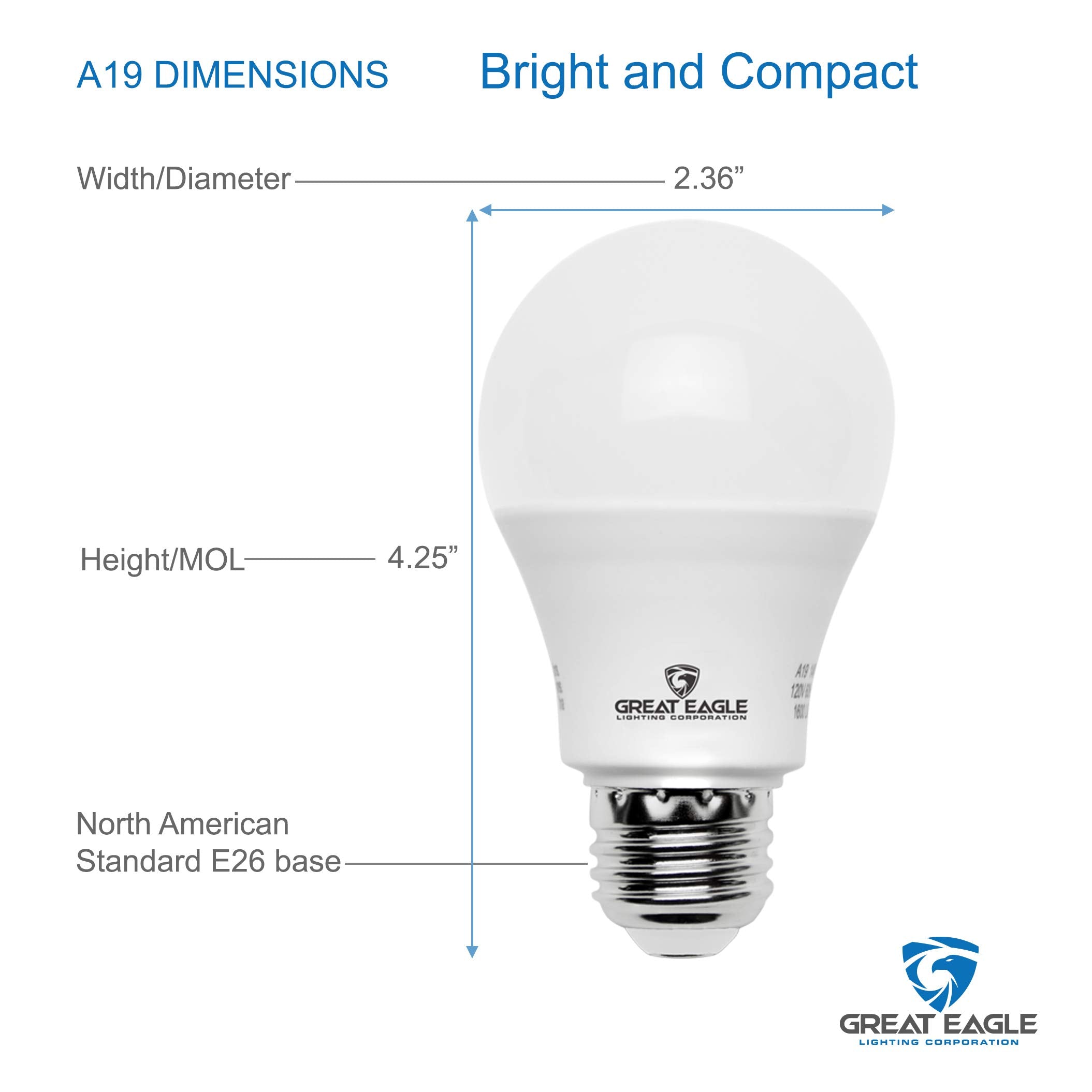 Great Eagle A19 Led Bulbs 75 Watt Equivalent - Ul Listed - 3000K 75 Watt Led Light Bulbs Soft White - Non Dimmable - Standard Re