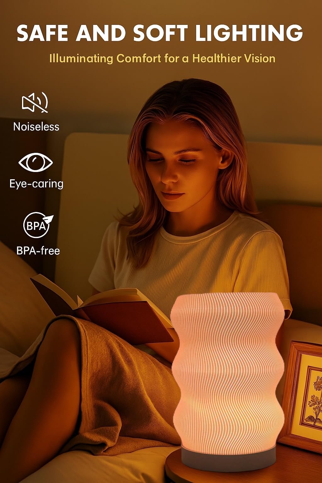 Delta Loom Wave Table Lamp - Modern LED Night Light - Eco-Friendly Plastic - White - Perfect for Bedroom, Desk, or Office