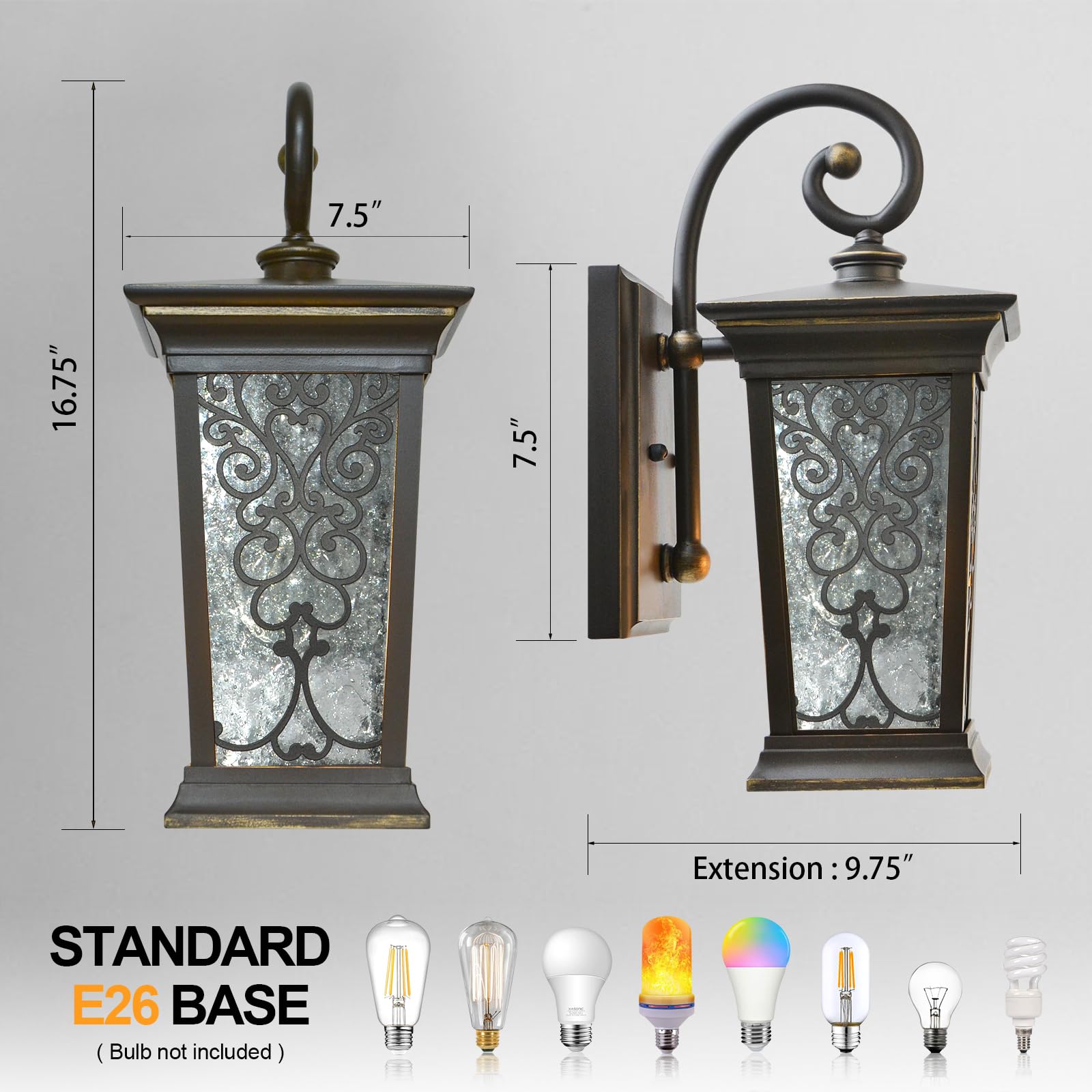 Alvime Outdoor Wall Light Fixtures  17 Inch Oil Rubbed Bronze Exterior Lighting Fixtures  Waterproof Outdoor Sconce Lights  Outside Porch Lanterns For House  Farmhouse  E26 Base&Clear Seeded Glass