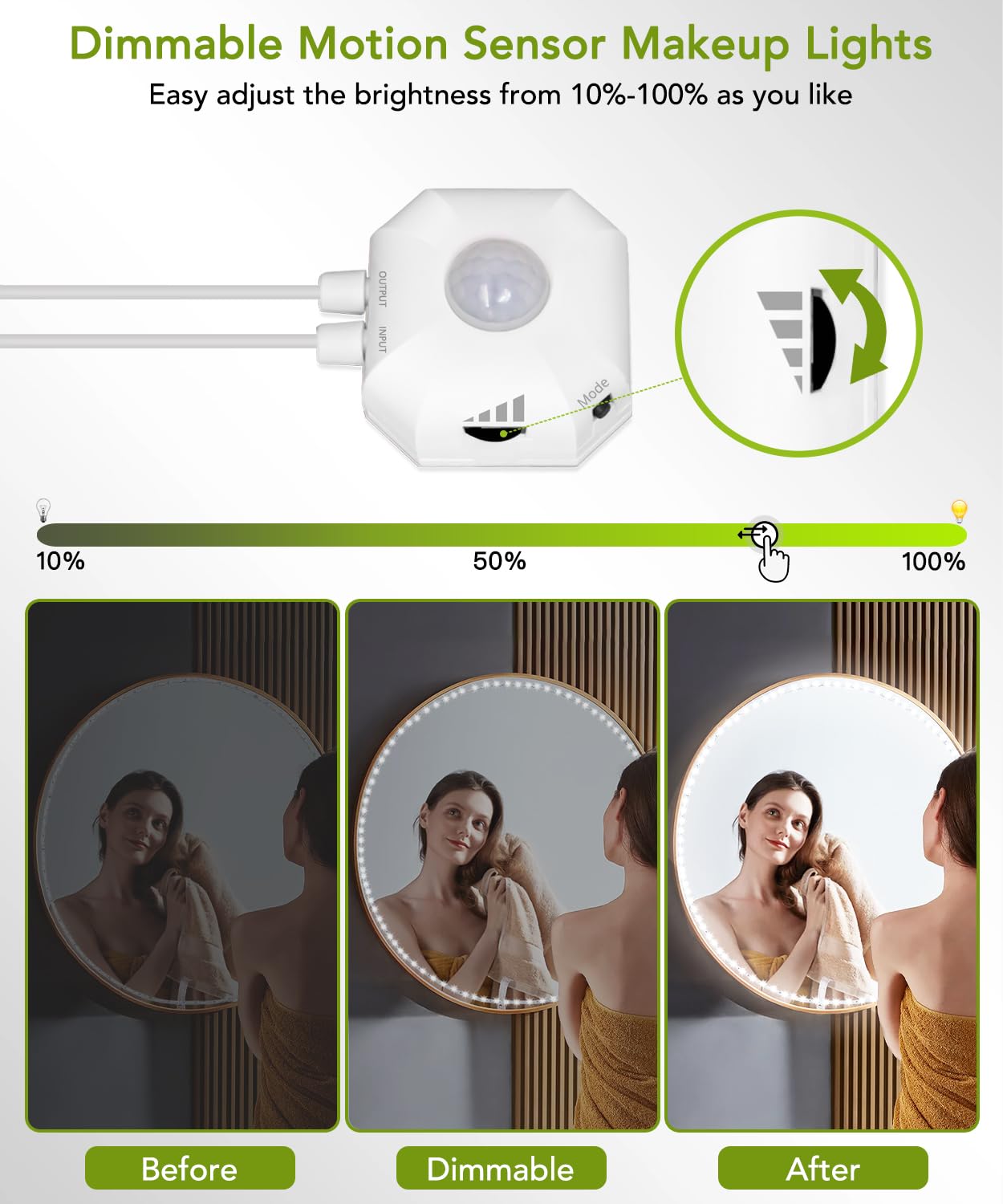 Keshu 13Ft Led Vanity Mirror Lights, Ultra Bright Motion Sensor, Bendable, Dimmer, Mirror Not Included