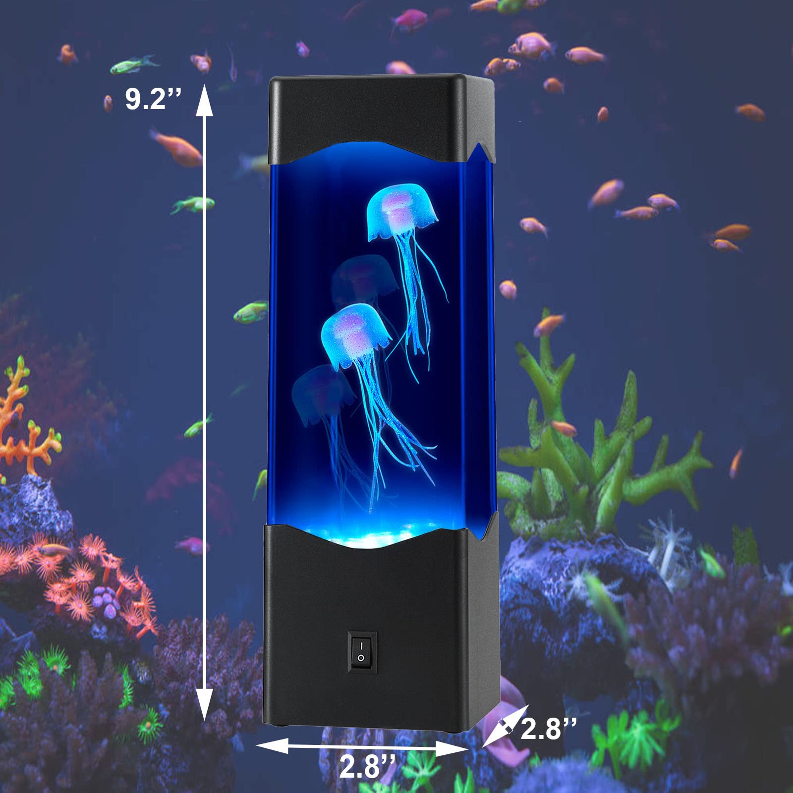 SENCU Multi-Color Jellyfish Lava Lamp, USB Powered Aquarium Night Light, 9.2x2.8 inches, Black, Model SE-03