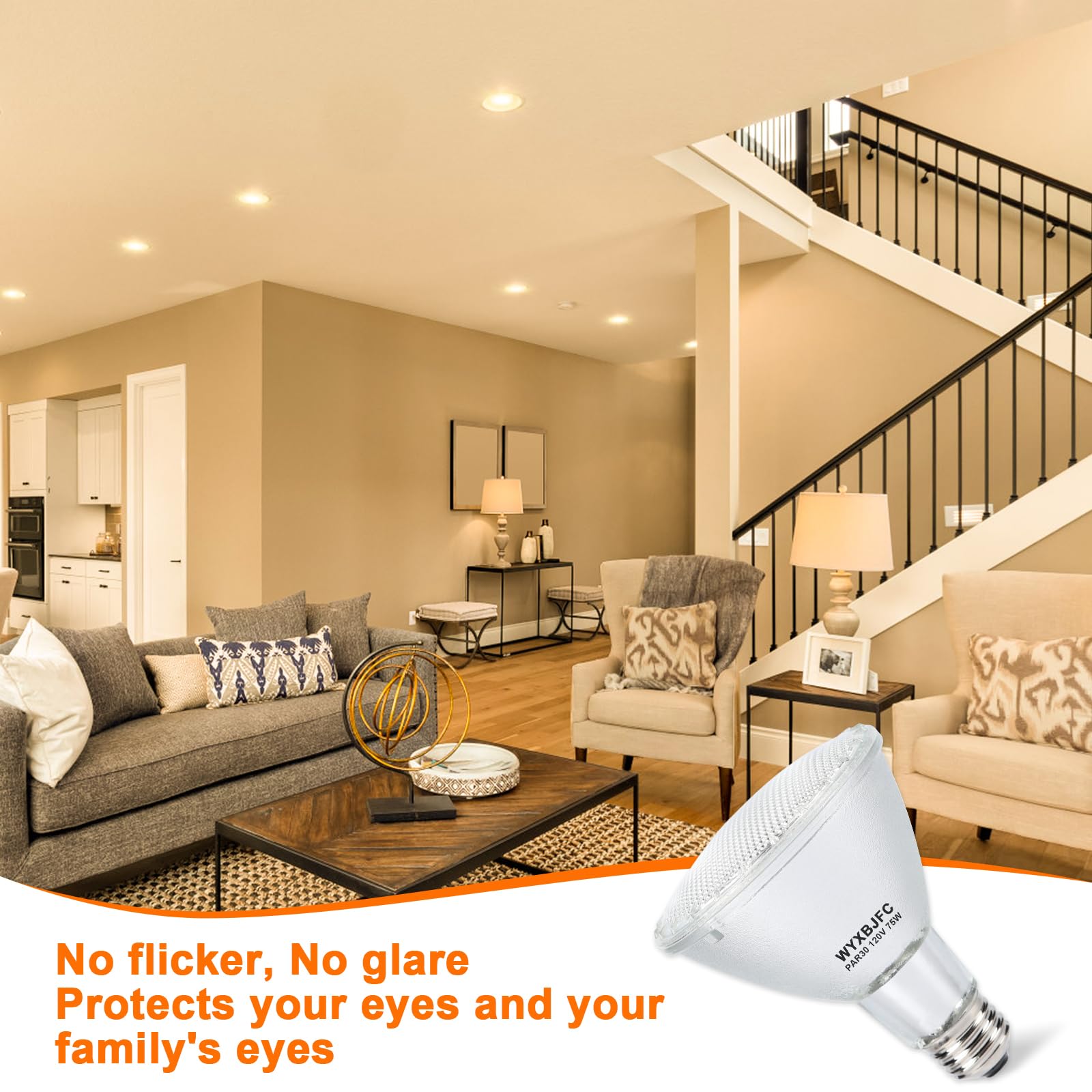 WYXBJFC Par30 Halogen Light Bulbs, 75W, 3000K Warm White, Dimmable, E26 Medium Base, 6 Pack
