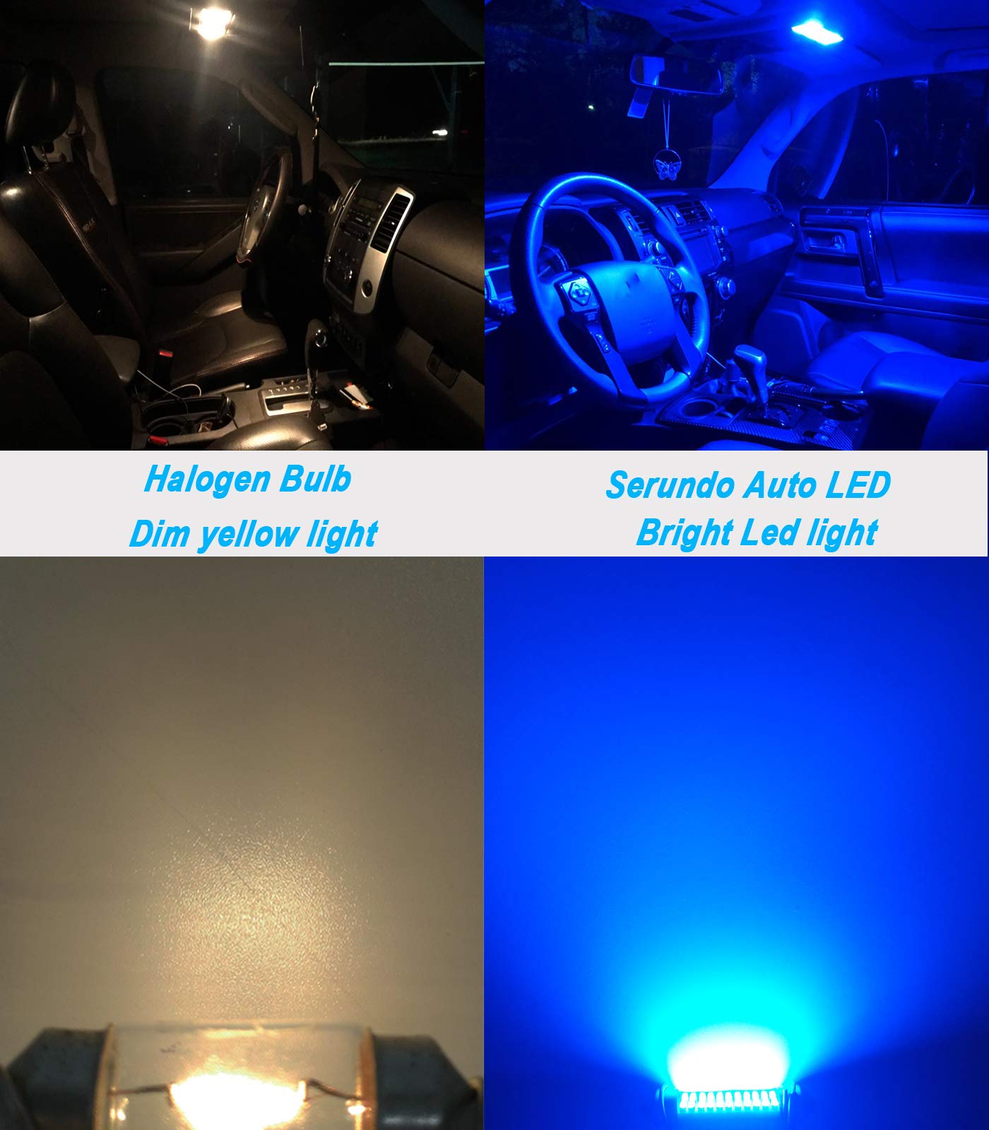 Serundo Auto 578 LED Festoon Bulb, 41mm 42mm, 22 SMD 3014, Pack of 4, Blue Color