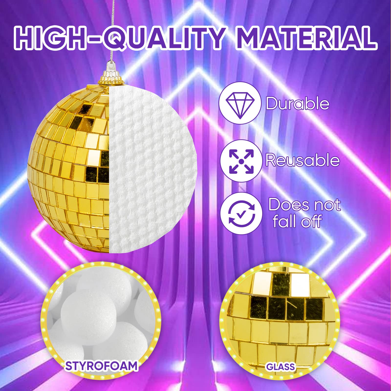32 Pack Mini Disco Balls Decorations Different Sizes Mirror Ball With Hanging String Small Disco Ball Ornament For Disco Theme Party Cake Topper Dj Club Christmas Wedding Home Decor (Gold)