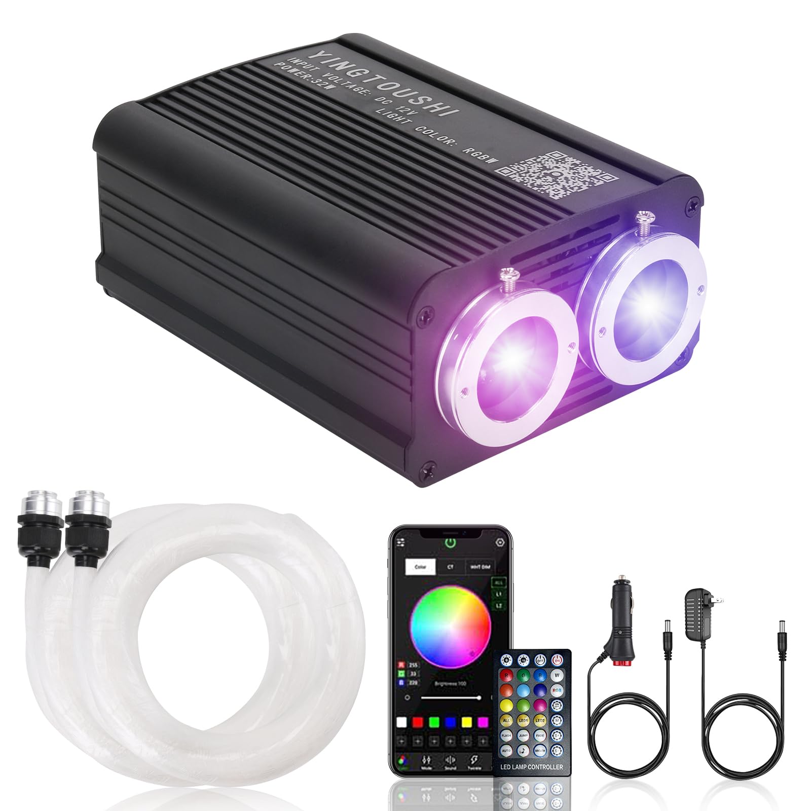 YINGTOUSHI Dual Color Twinkle Starlight Headliner Kit, Music Sync 1000pcs 0.03in 9.8ft Fiber Optic Light APP/Remote Control for