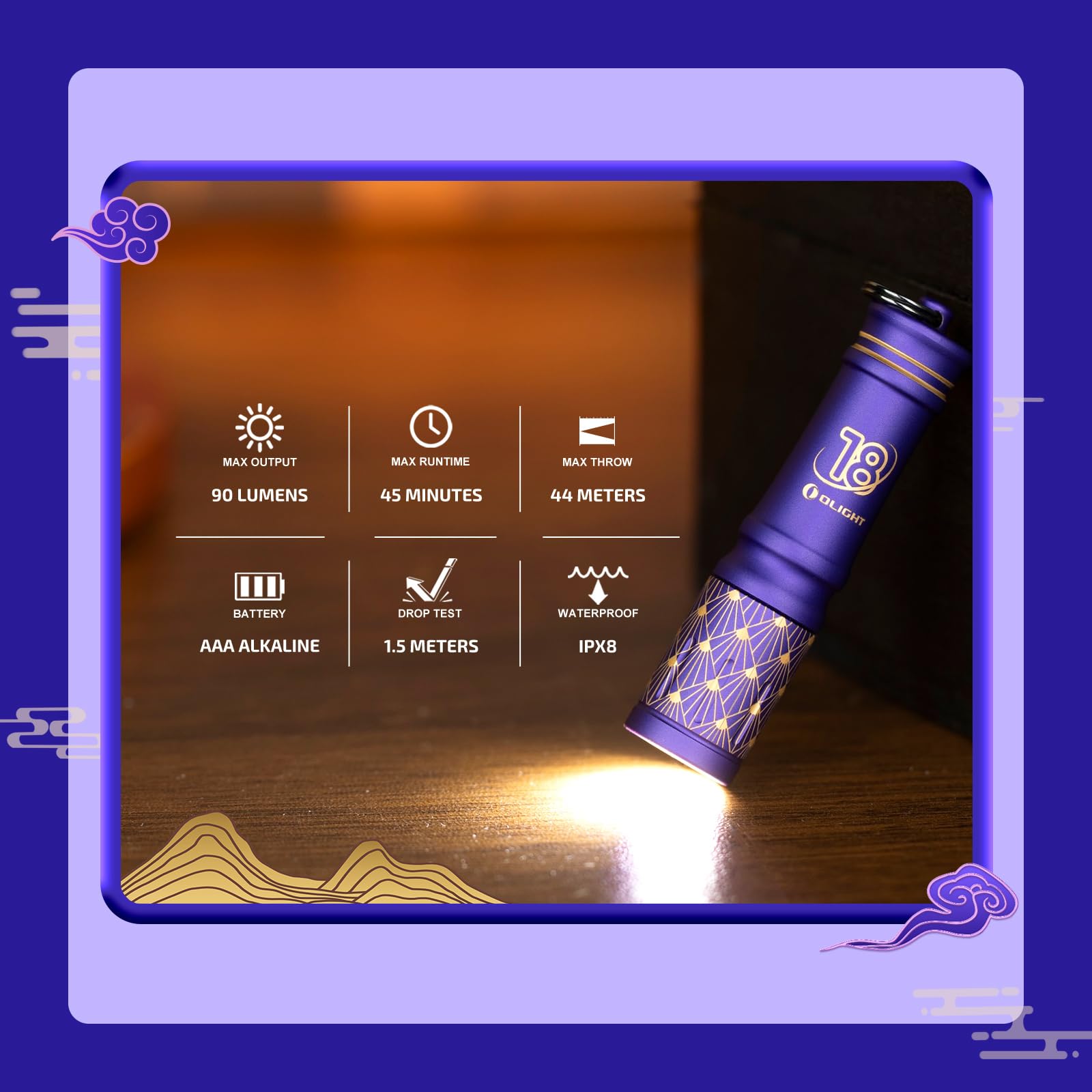OLIGHT I3E EOS Keychain Flashlight - 90 Lumens, Aluminum, Waterproof, Purple Gold