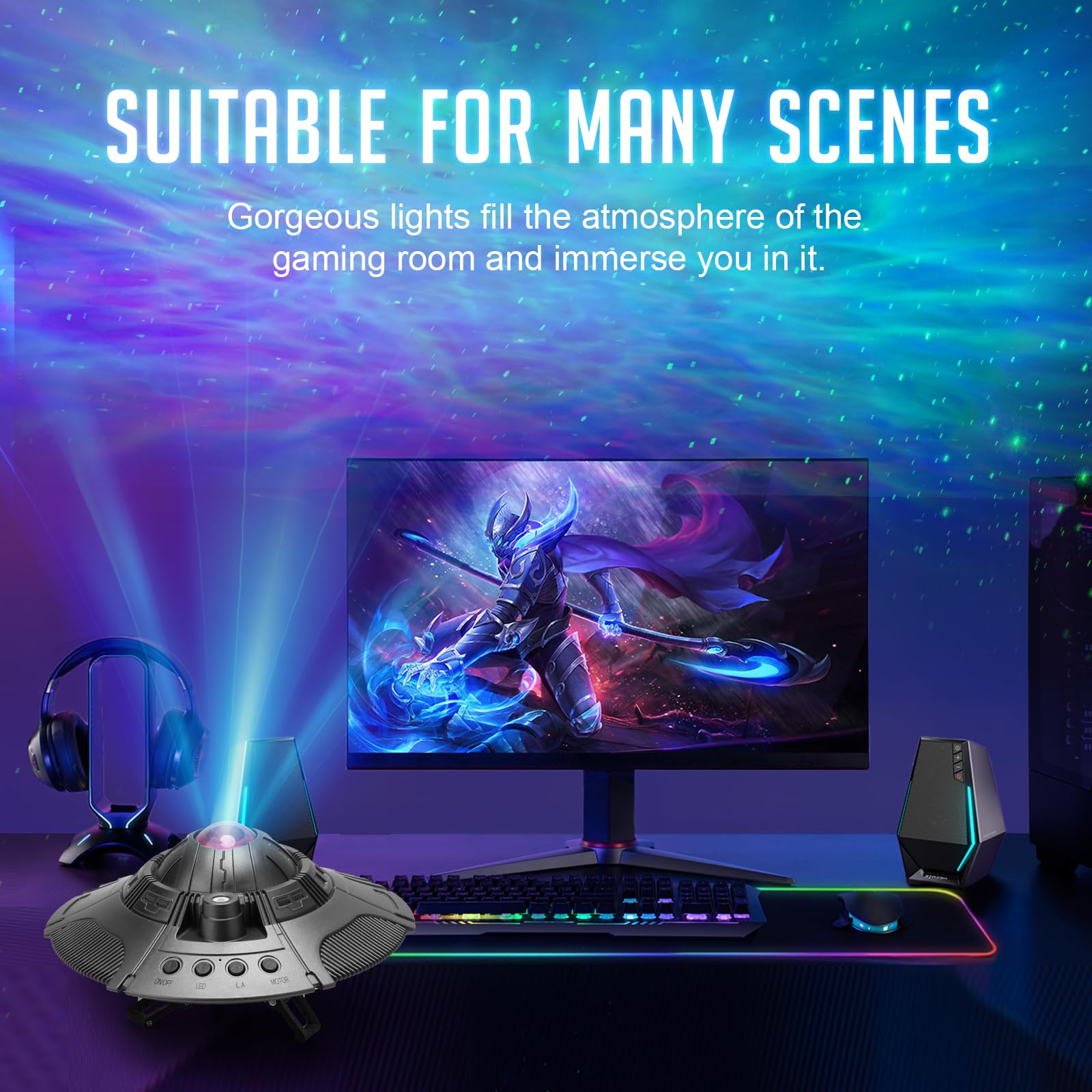 SHJQJJLBCQ UFO Galaxy Projector - LED Night Light for Kids & Adults, Gray, Model HR-H2, Starry Nebula Ceiling Decor