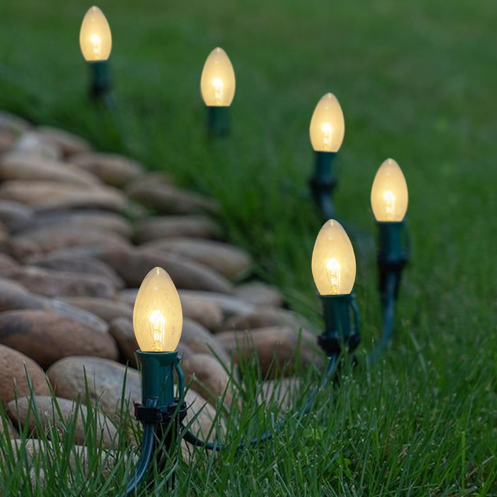 Christmas Pathway Lights Outdoor, 38Ft Outdoor Christmas Decorations with 25 C9 Warm White Christmas Pathway Stakes Lights, Conn