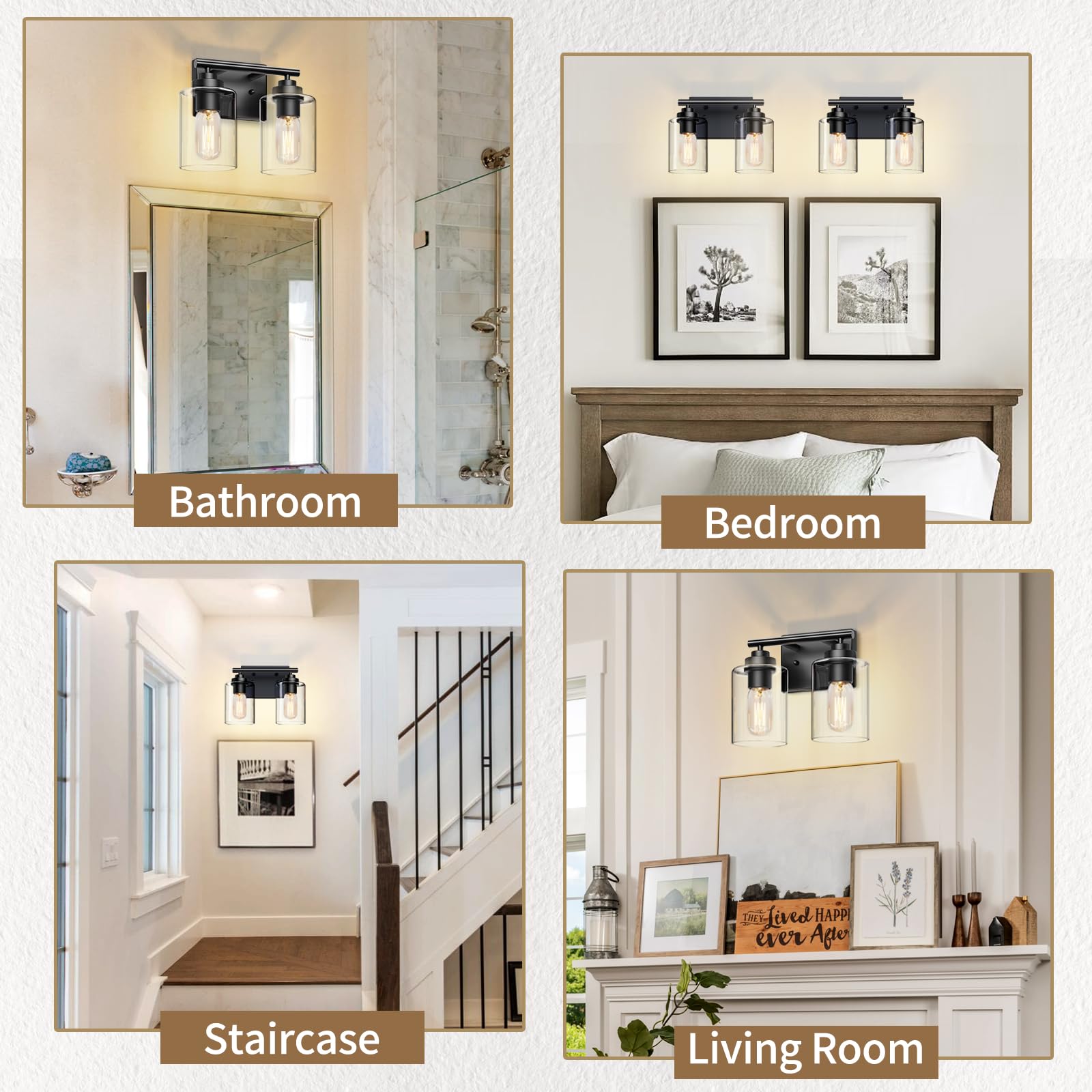Bathroom Vanity Light Over Mirror,Vanity Light For Bathroom,Bathroom Light Fixture Wall Sconce Lighting For Bedroom,Living Room (Black, 2-Light)