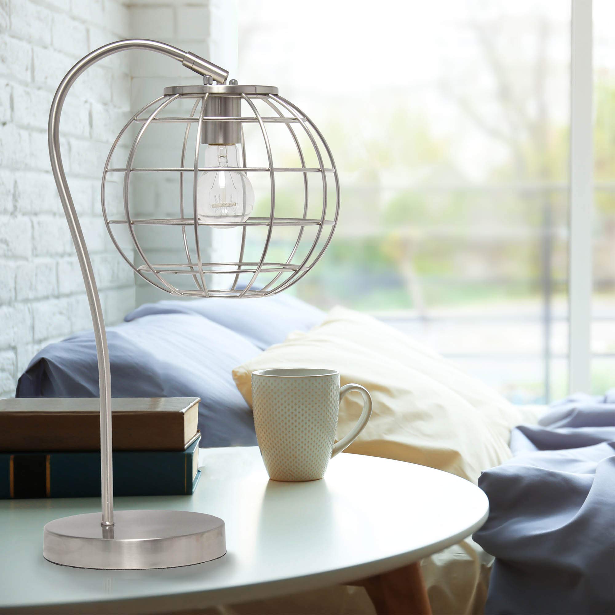 LALIA HOME Arched Metal Cage Table Lamp, Brushed Nickel, 20inH x 11inW x 9inL, Model LHT-5061