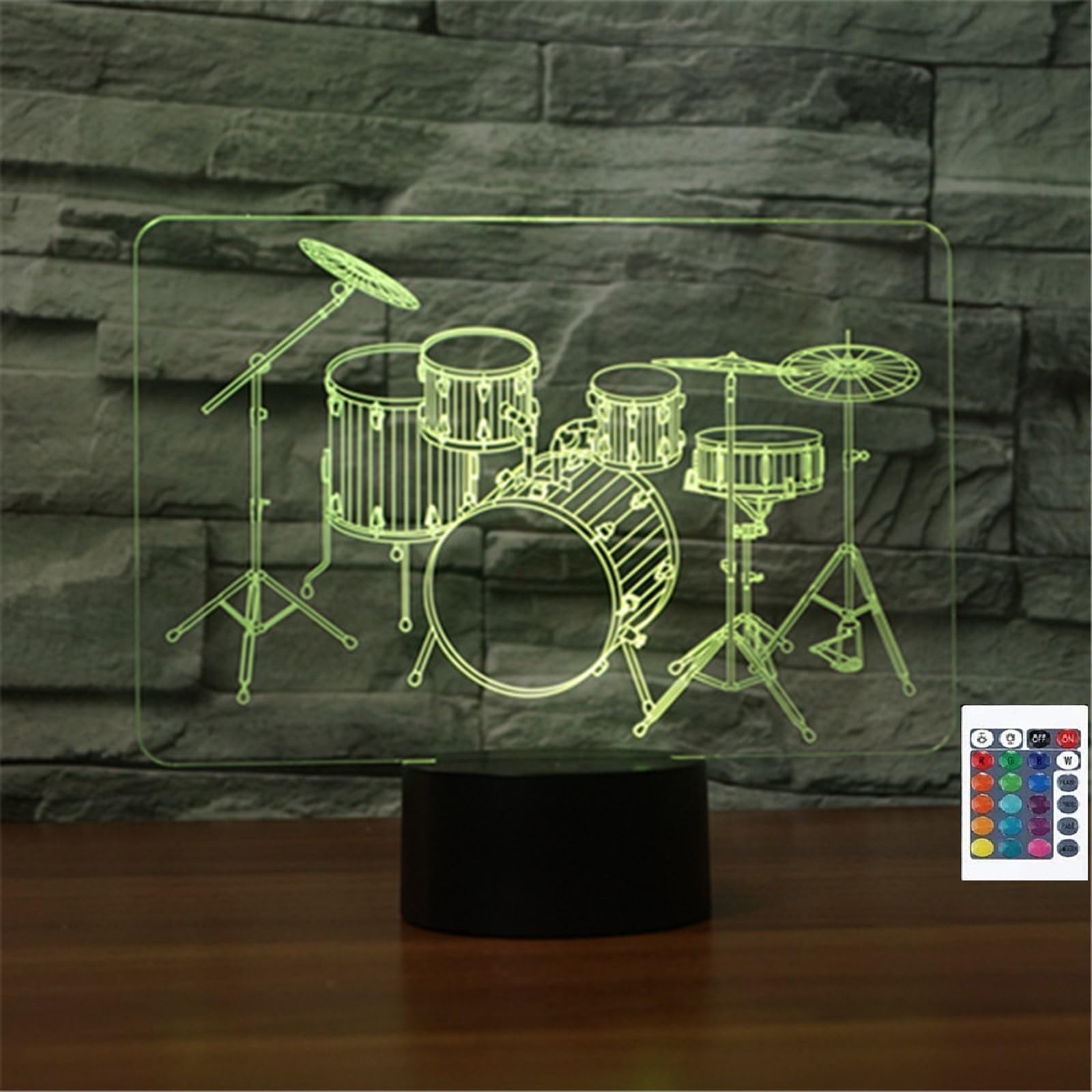 FLRXHK Drum Kit 3D Illusion Night Light Touch Table Desk Lamp with Remote Control 16 Colors Optical USB LED Night Light for Kids