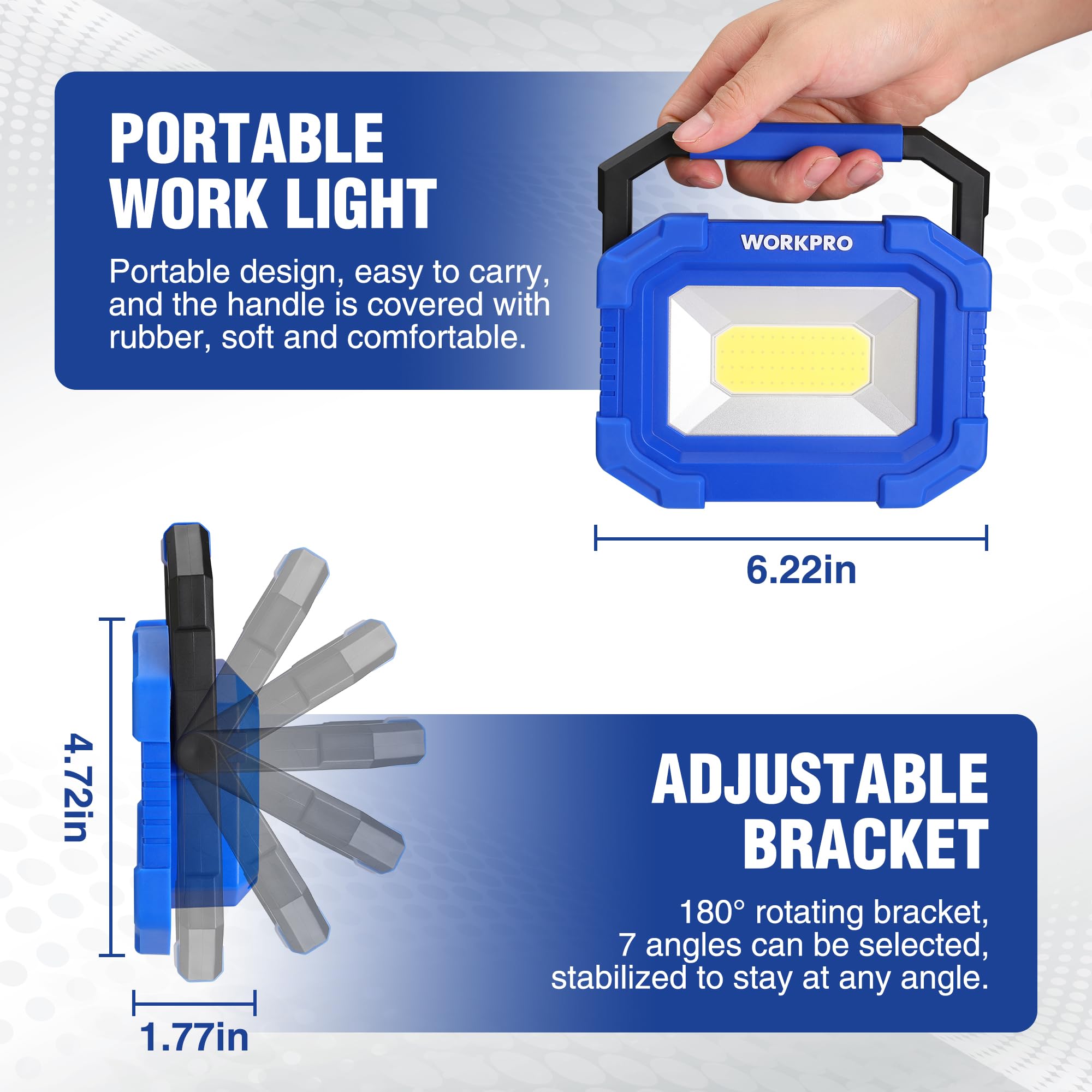 Workpro Led Work Light, Rechargeable Magnetic Work Lights With Stand, Portable, Waterproof, 2000Lm Cob Flood Light For Camping,