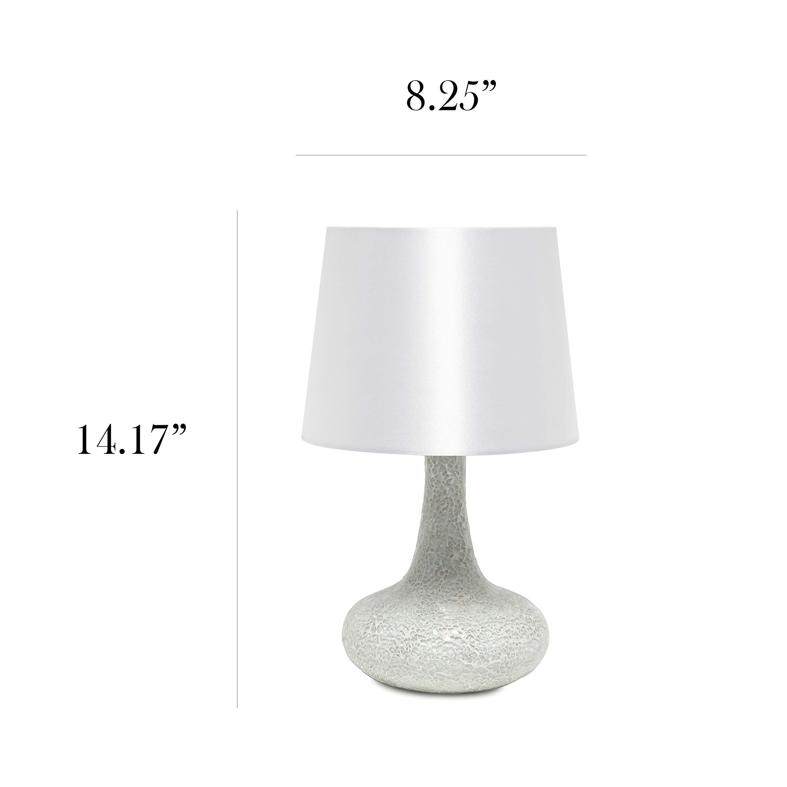 Simple Designs Lt3039-Wht 14.17” Contemporary Mosaic Tiled Glass Genie Standard Table Lamp With Matching Fabric Shade For Home Décor, Bedroom, Living Room, Foyer, Office, White