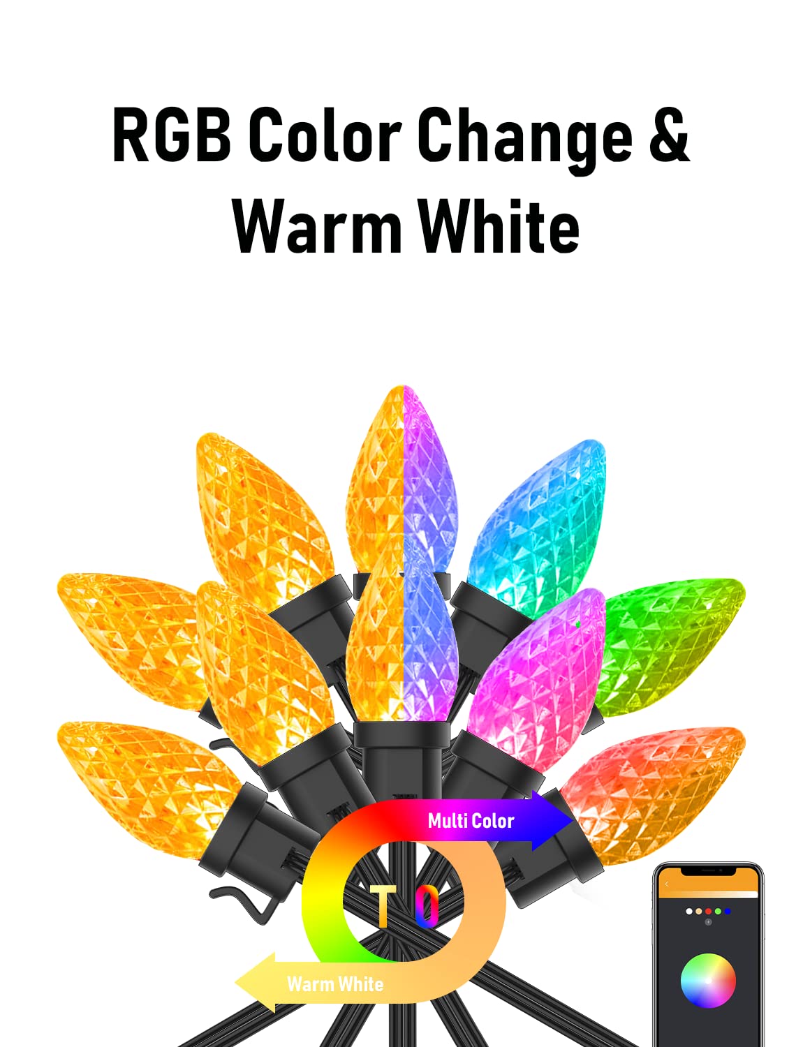 200LED 174 FT Smart C9 Christmas String Lights Plug in APP Programmable Fairy Twinkle String Lights 58 Modes RGB Color Changing