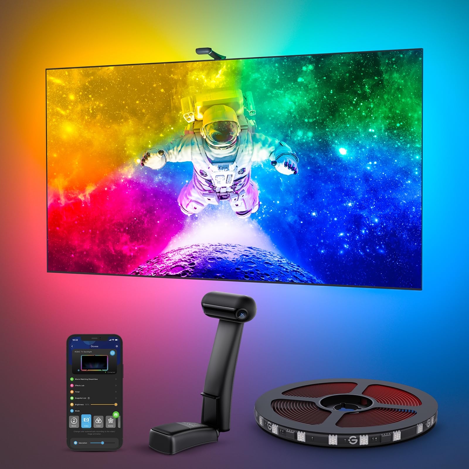 Govee Envisual T2 21ft RGBIC LED Backlight for 98-100 TVs, Dual Cameras, Smart App Control, Music Sync, Multicolor Christmas Decor