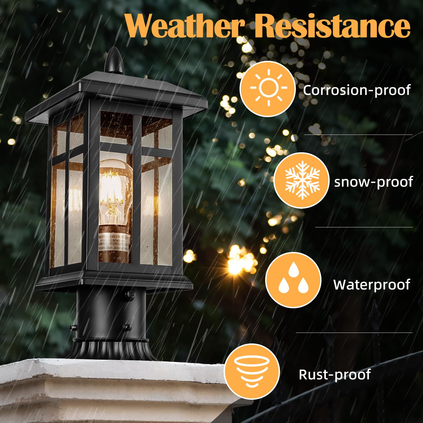 Brilvibera 2 Packs Outdoor Post Light, Black Pole Lantern Lighting Fixture With Pier Mount Base Hard Wired, Outdoor Column Lights Exterior Lamp Post Lantern With Glass For Garden Yard Patio Path