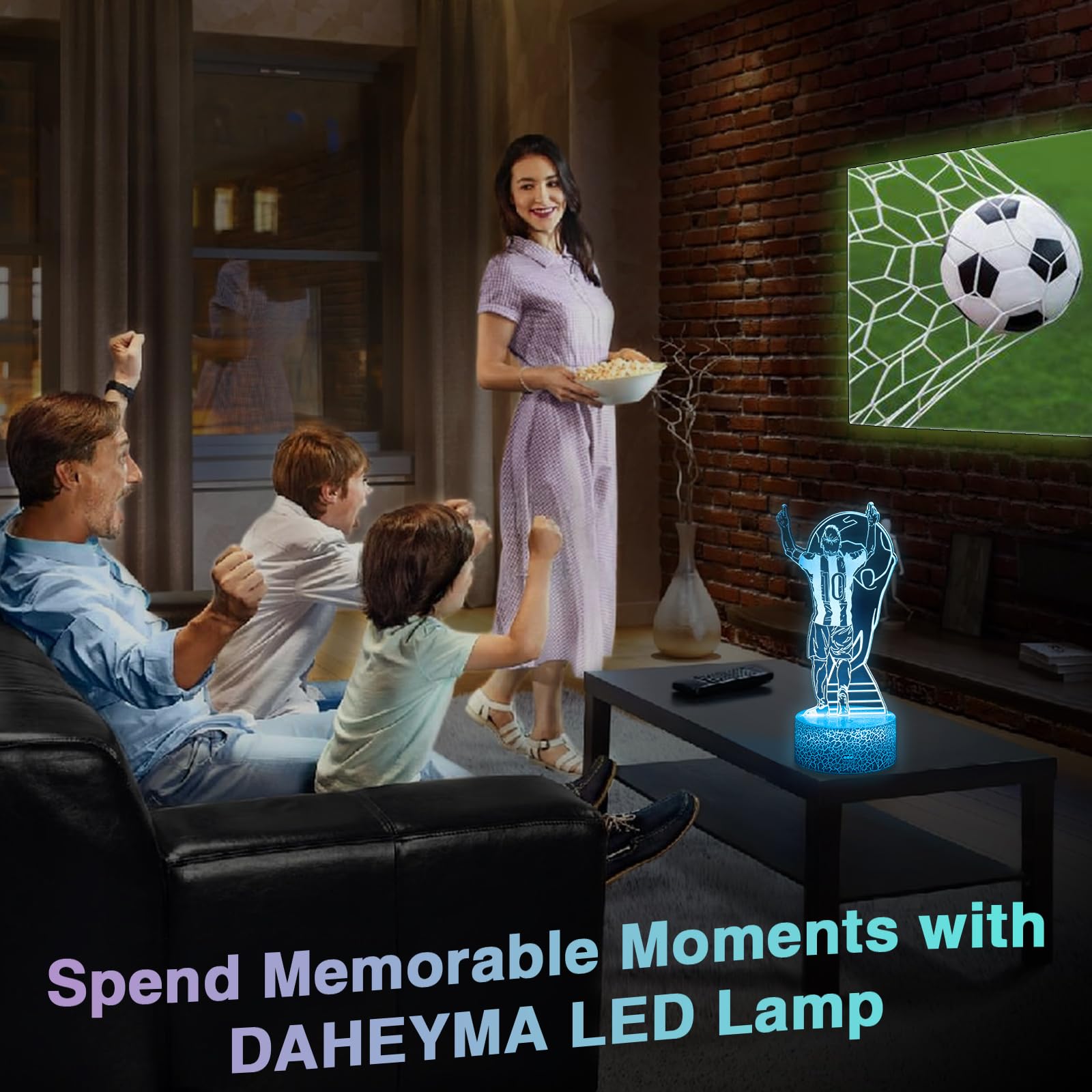 Daheyma Soccer Night Light For Kids, 3D Optical Illusion Mood Light 16 Color S Led Dimmable With Remote Room Football Decor, No.10 Argentine Soccer Lamp Gifts Toys For Boys Girls Teens Men