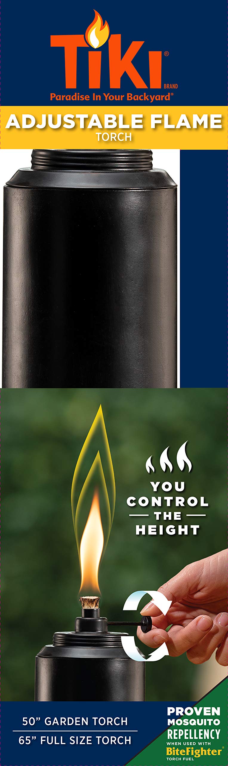 TIKI Adjustable Flame Torch, 65-Inch, Resin, Black, Model 1119014