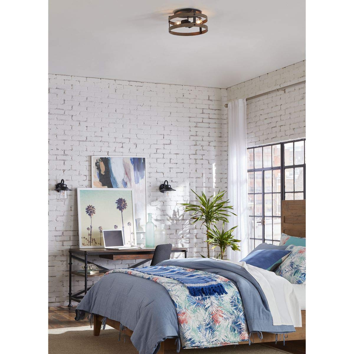 Progress Lighting Gulliver Collection 2-Light Weathered Gray Farmhouse Flush Mount Ceiling Light, 6.50X14.37X14.37