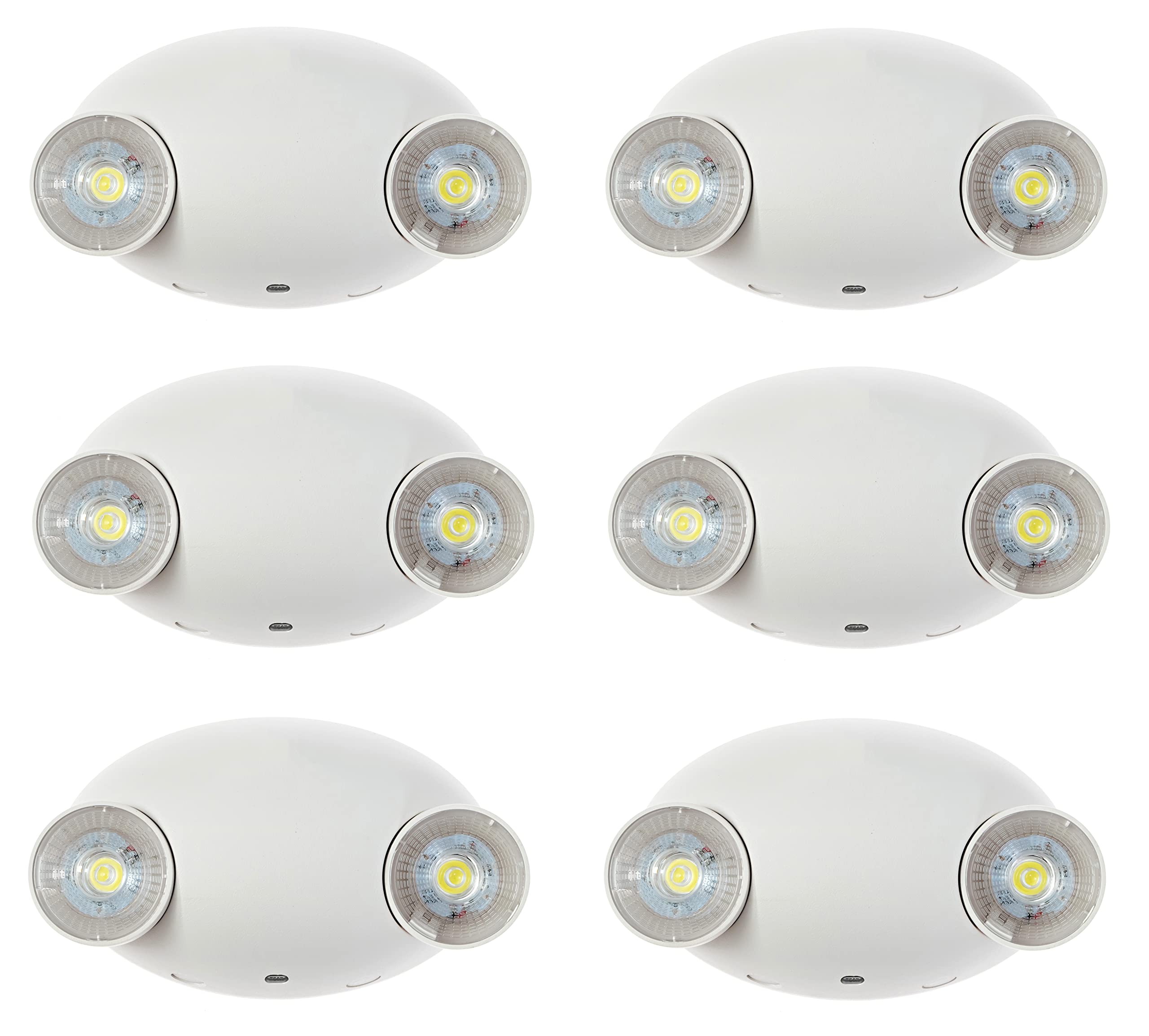 Ciata Lighting Round Head Emergency Wall Light With Battery Back-Up, 120-277V, Two Head Adjustable Emergency Lighting Commercial, For Home In White Finish - 6 Pack