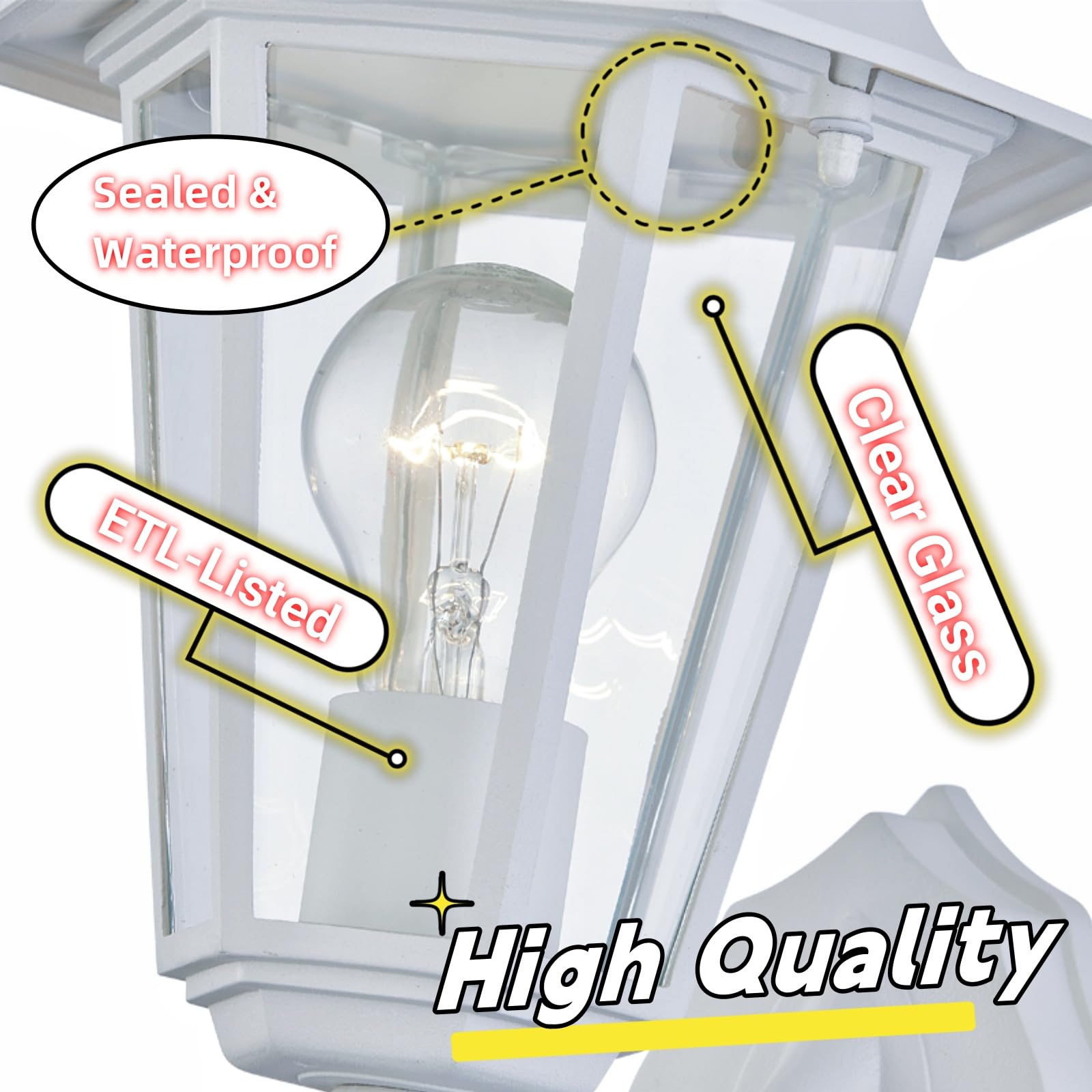 WISBEAM White Outdoor Wall Lantern, Metal Housing, Wet Location Rated, E26 Base 60W Max, Model WS-WL003, 1 Pack
