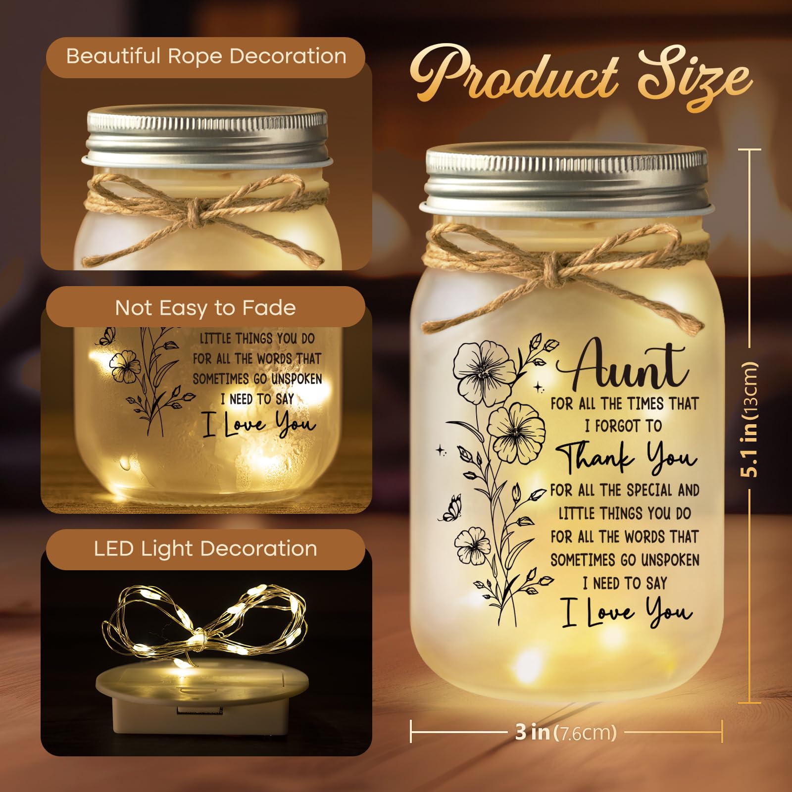 Benecharm Christmas Aunt Gifts  Aunt Birthday Gifts  Decorative Jar Light Night Gift For Aunts Birthday  Christmas  Mothers Day  Aunts Presents From Niece Nephew