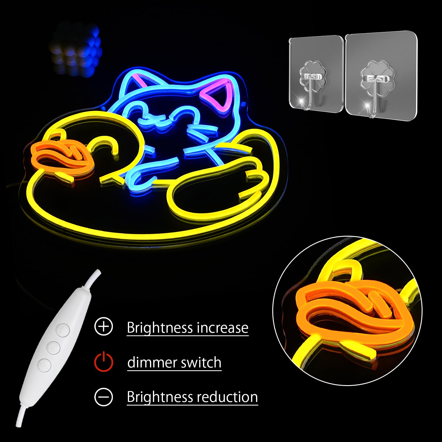 LULANMP Cat Neon Sign - USB Powered LED Light for Wall Decor, 13.5inx12.9in, Yellow Duck & Blue Cat, Acrylic Animal Decoration