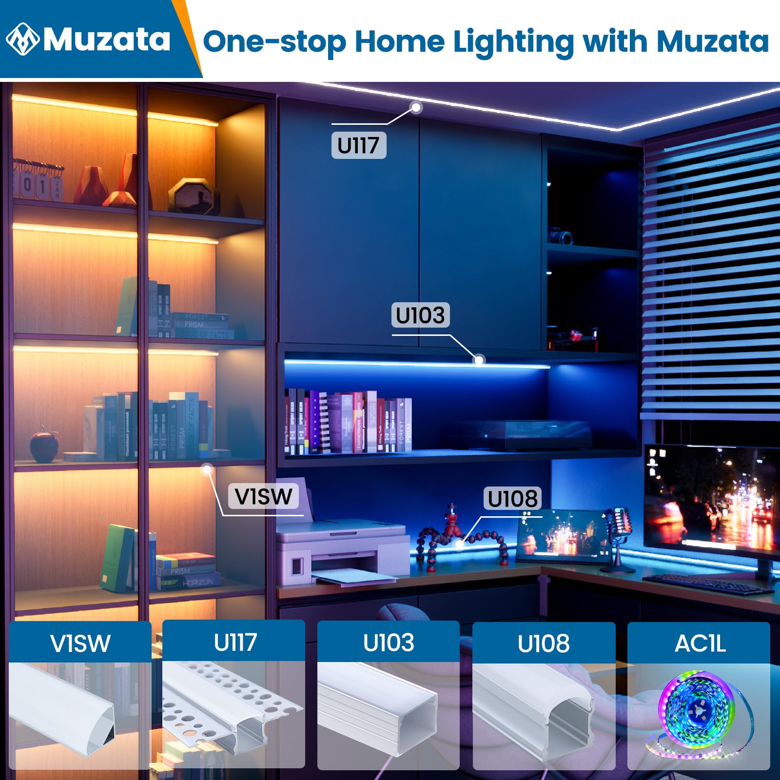 Muzata 10Pack 6.6Ft/2M Plaster In Led Channel Trimless Recessed Led Strip Diffuser Channel Spotless Deeper Wider For Drywall Cei