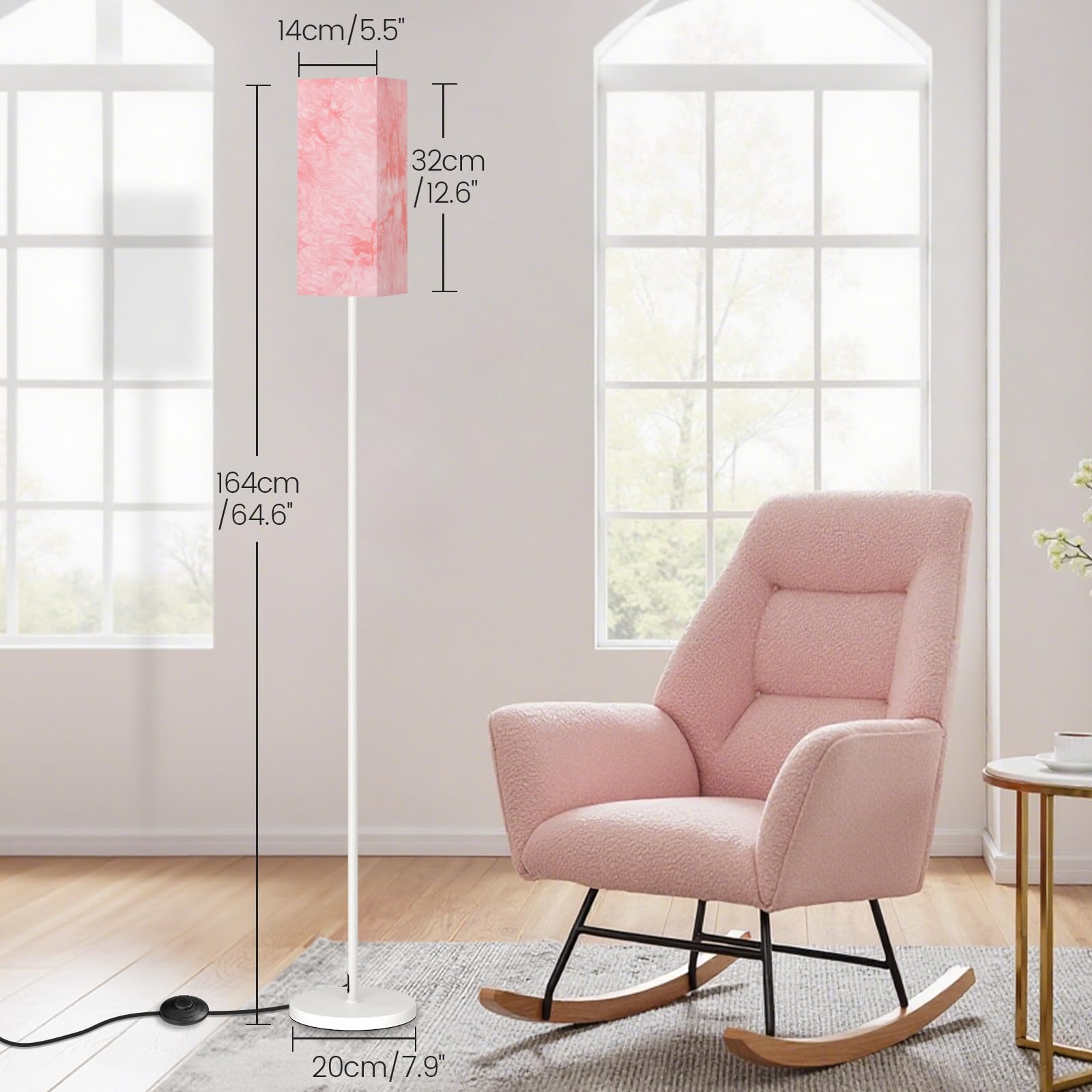 GOEBLESON Floor Lamp, Modern Pole Lamp with Foot Switch, Metal, Sakura Pink + White, Model WCP07LD05