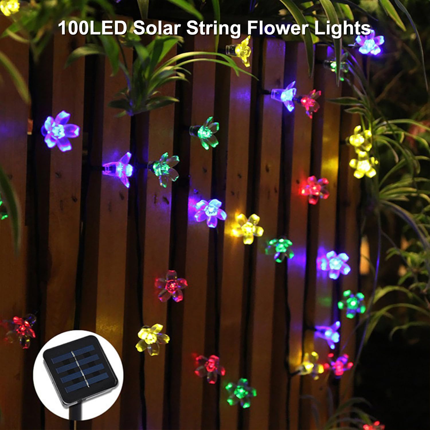 KENTA Solar String Flower Lights, 100 LED, 40Ft, Waterproof Multi-Color Fairy Lights, 8 Lighting Modes, Model KCS-YHD-1P