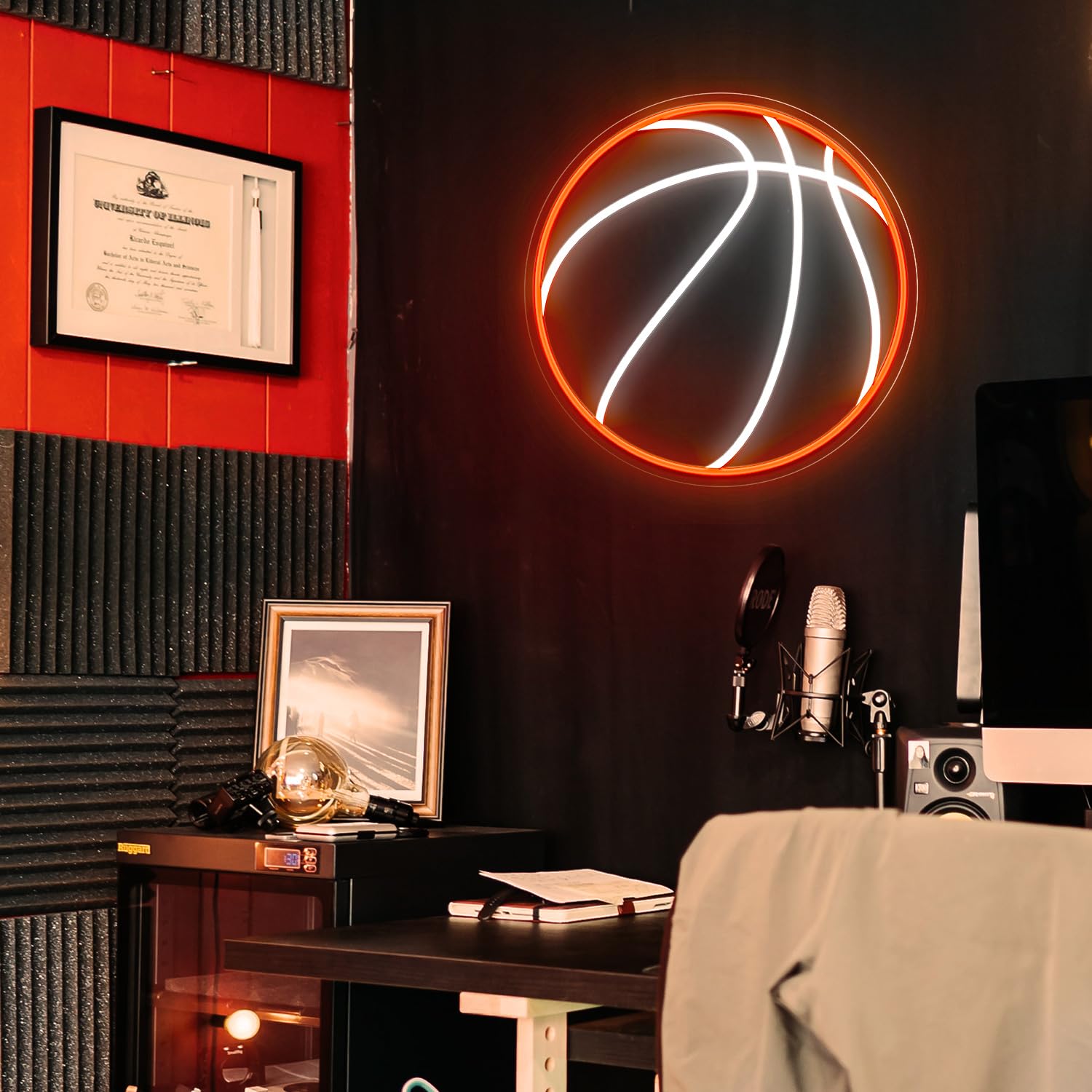 HAJAE Basketball Neon Sign, Dimmable LED Light, 12.6 Inch, Orange/White, Model HAJAE01, USB Powered Wall Decor