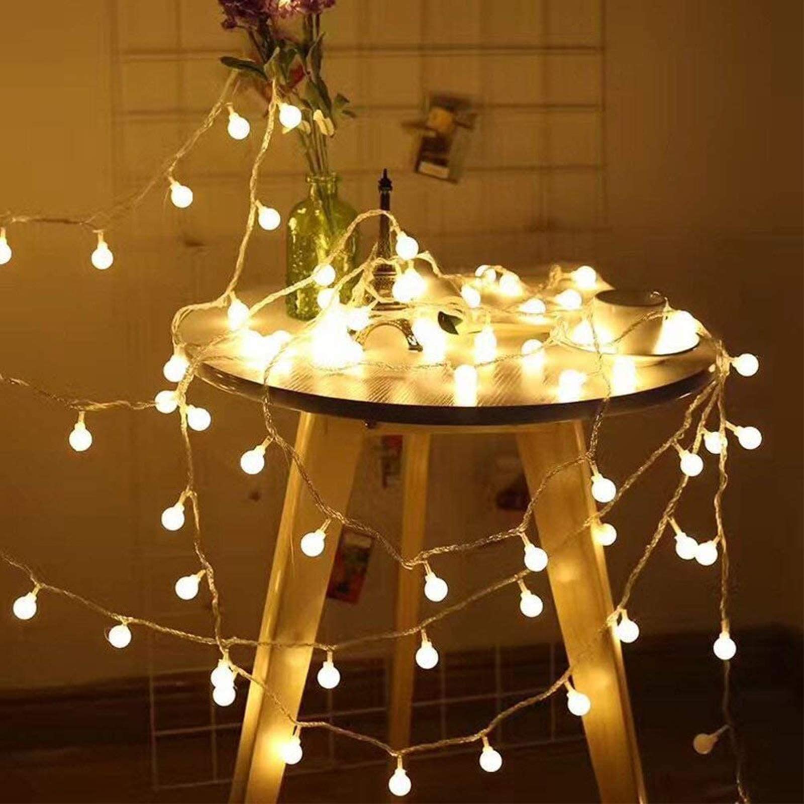 RaThun 49.2ft Globe String Lights, 100 LED, Warm White, 8 Modes, Indoor/Outdoor, Plug-In, Model JT-EL/FC300V0200-C