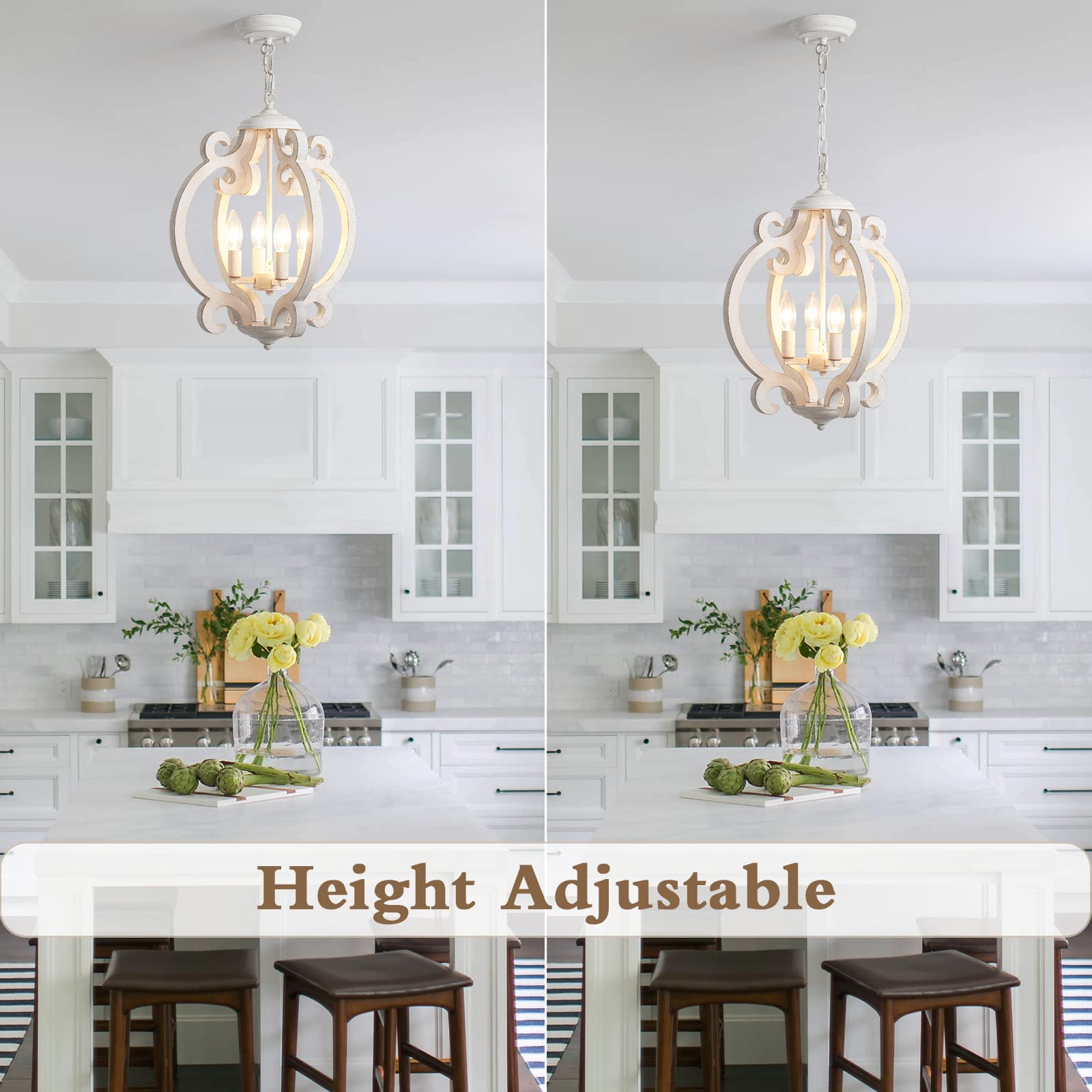 ALISADABOY 4-Light Rustic White Wood Chandelier Pendant Lighting for Dining Room, Kitchen, Living Room, Entryway, Model: 417729f5-033d-4e33