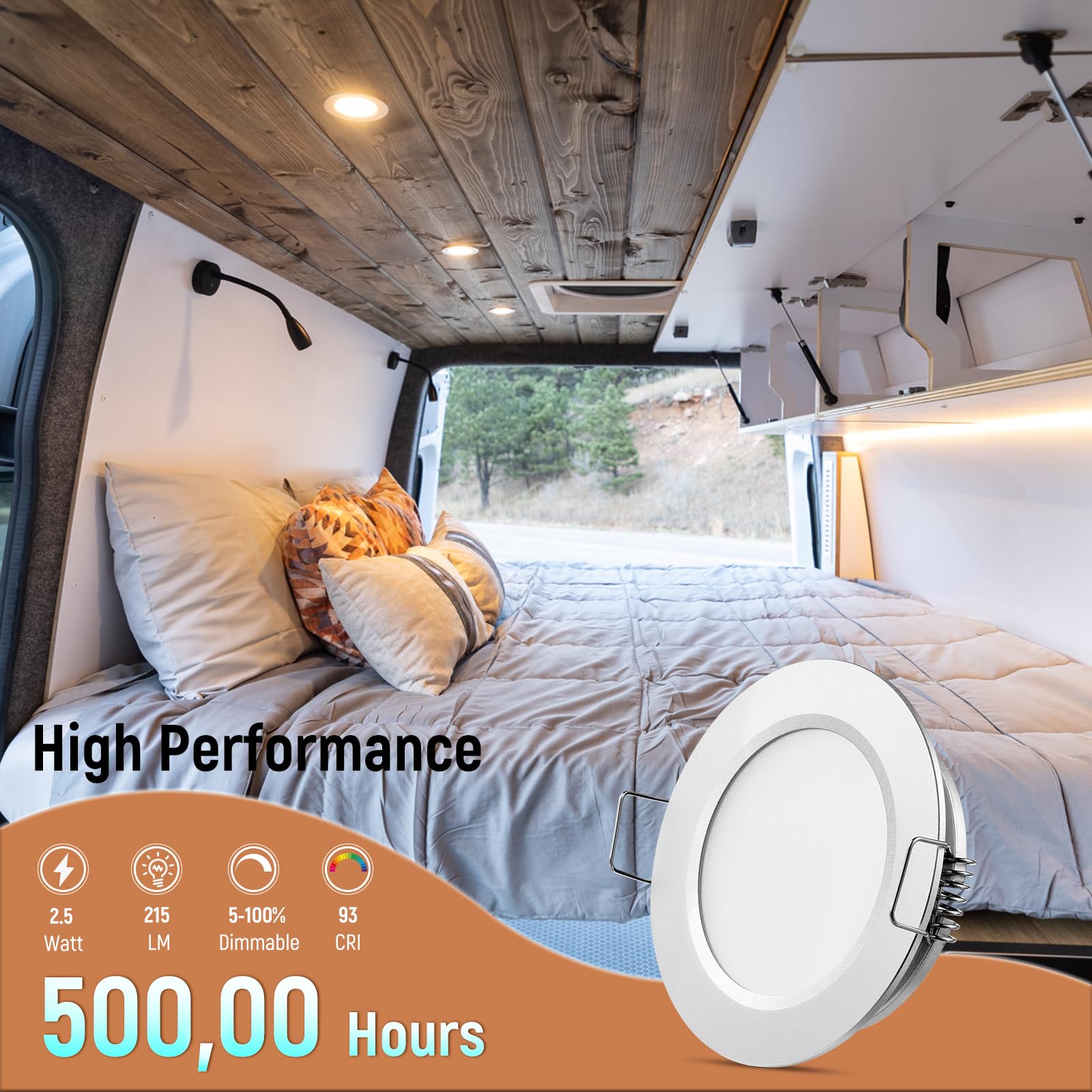 Obeaming 12V LED Puck Light - 8 Pack, Satin Silver, Recessed Mount, 2.75", Model OB-12V-3-CL-N, Cool White