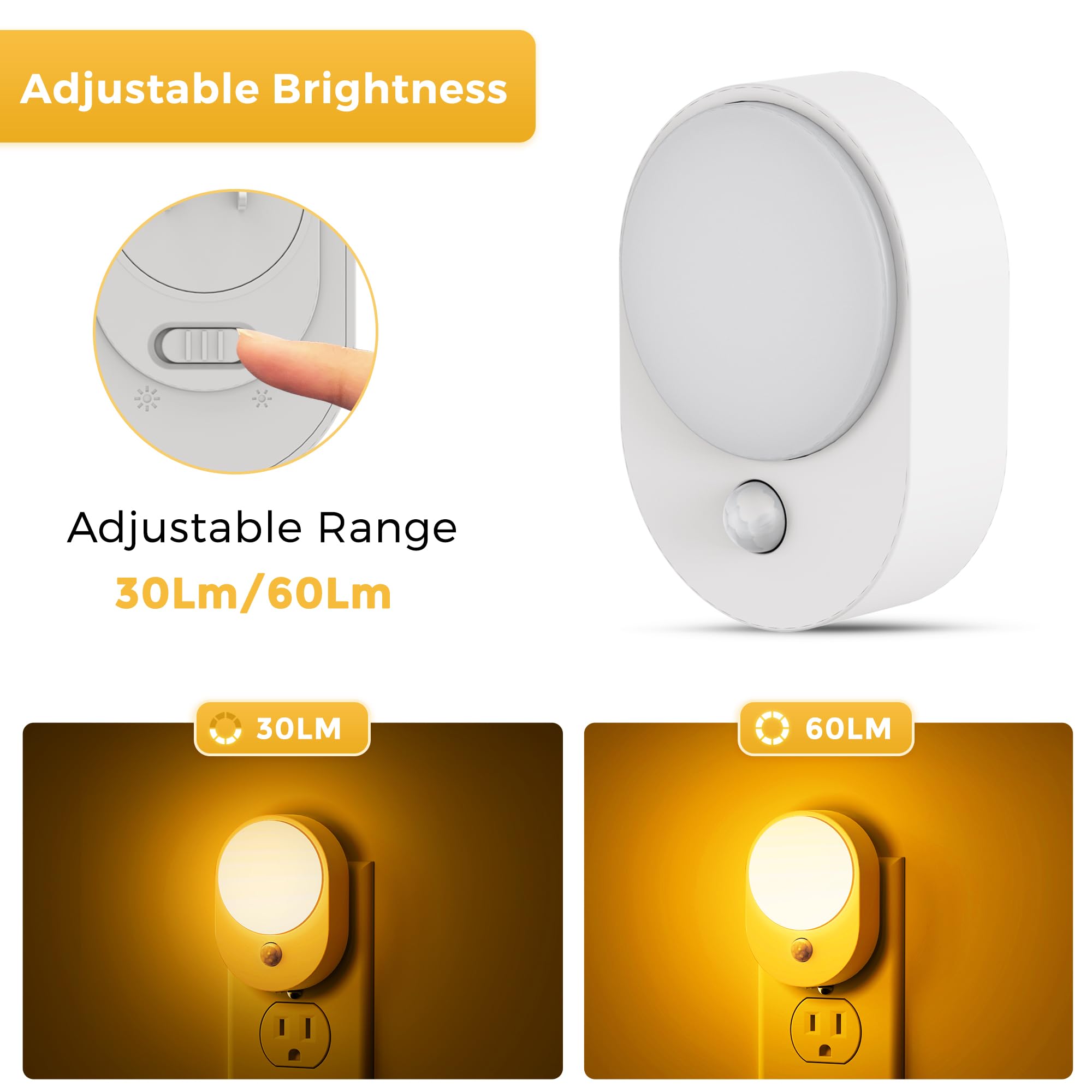 L Lohas Led Plug In Night Light With Motion Sensor And Dusk To Dawn Sensor,[4-Pack] Night Lights Plug Into Wall,2000K Amber Ligh