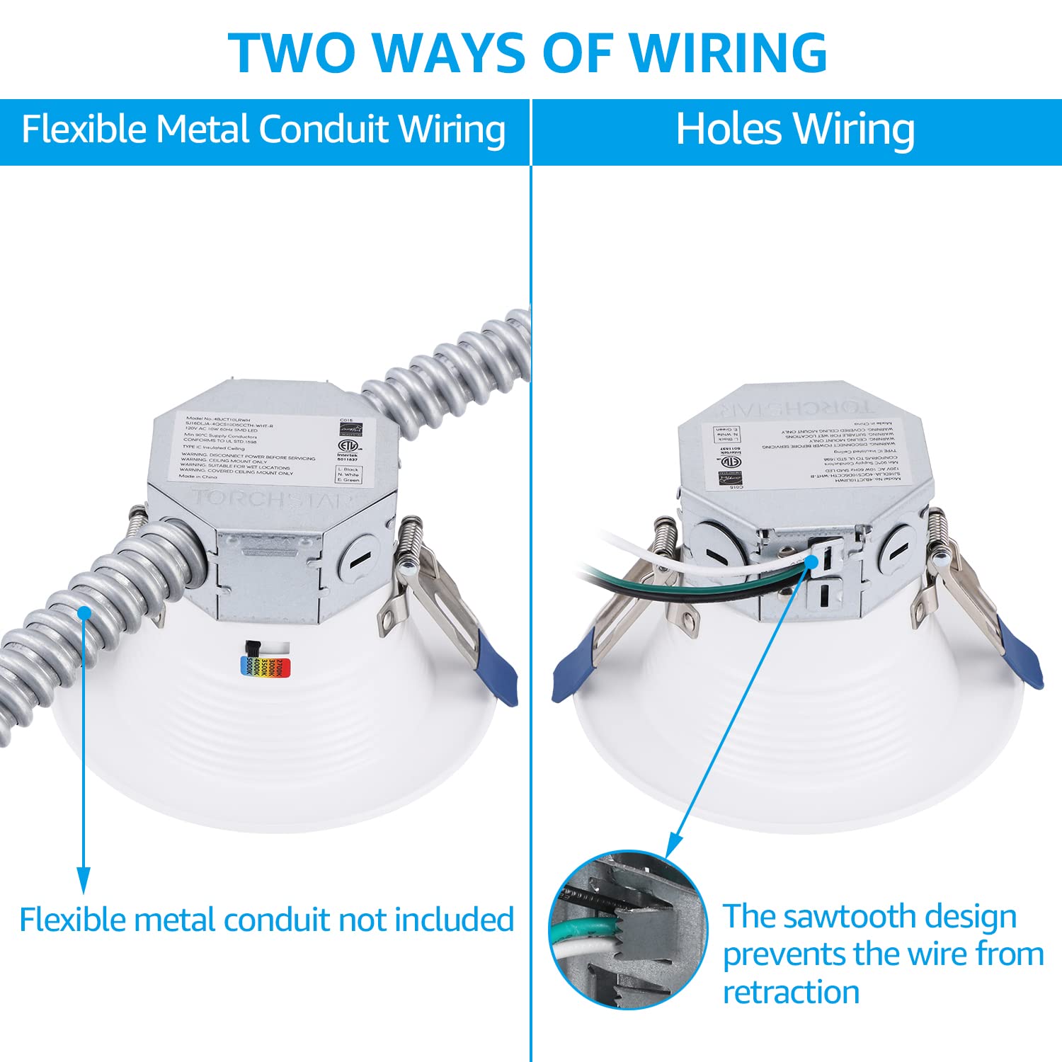 TORCHSTAR 4 Inch LED Recessed Lighting, 5CCT Dimmable, Anti-Glare, ETL Rated, Model 99059, White