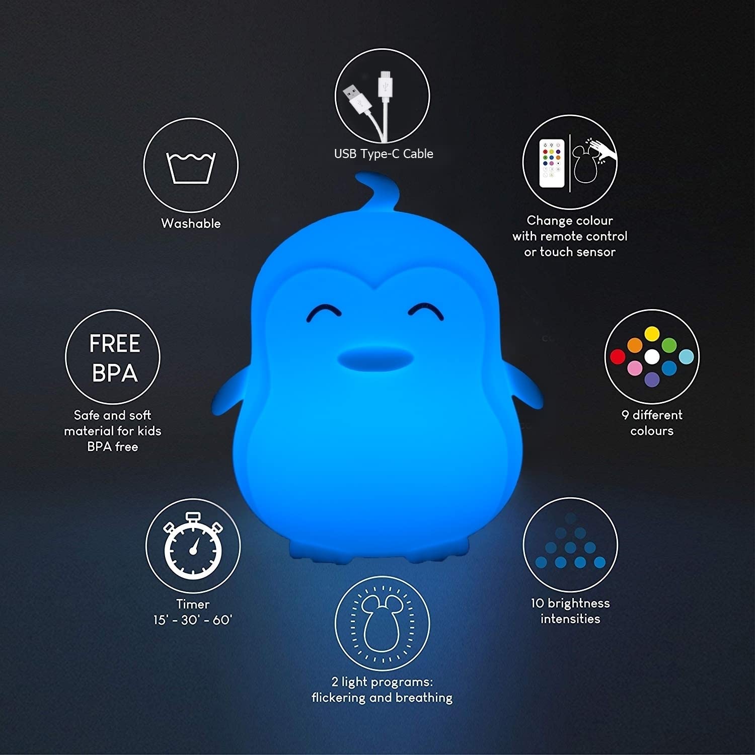 Glinrui Large Penguin Night Lights for Babies Bedroom Light, lamp Kids, Toddler Nursery lamp Soft Decorative Lamps - Break Resis