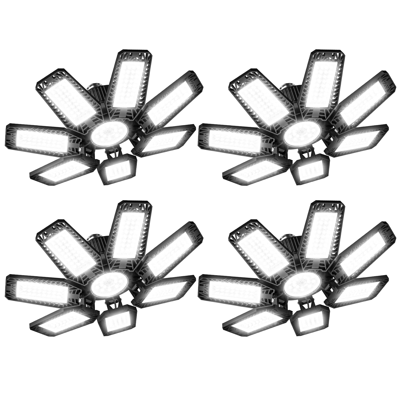 CHENGCHILIT LED Garage Light 4 Pack - 200w 20000LM 6500K Garage Lights Ceiling LED with 7+1 Adjustable Panels, Shop Lights Screw
