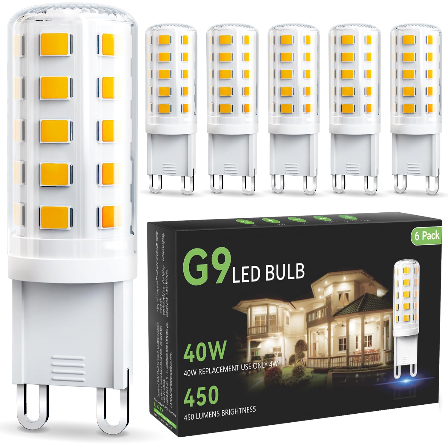Volivo G9 Led Bulb 4W, 3000K Soft Warm White, 40 Watts Halogen Replacement T4 G 9 Bi Pin Base, Non-Dimmable No Flicker 120V 450 