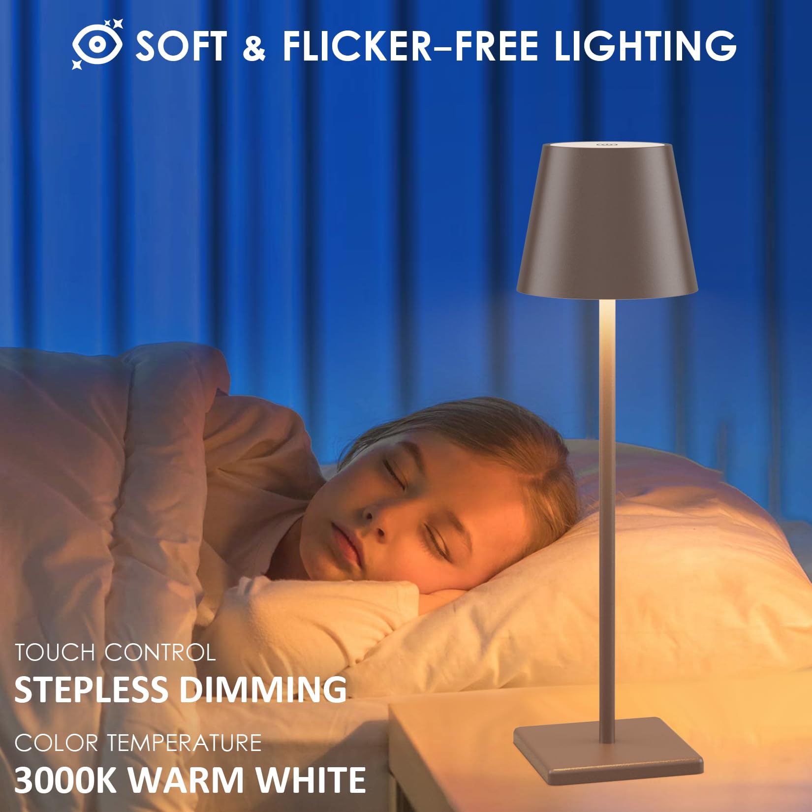 Aoceley LED Cordless Table Lamp, Rechargeable 5500mAh, Stepless Dimming, 2-Pack, Rust Red, Model HT-010