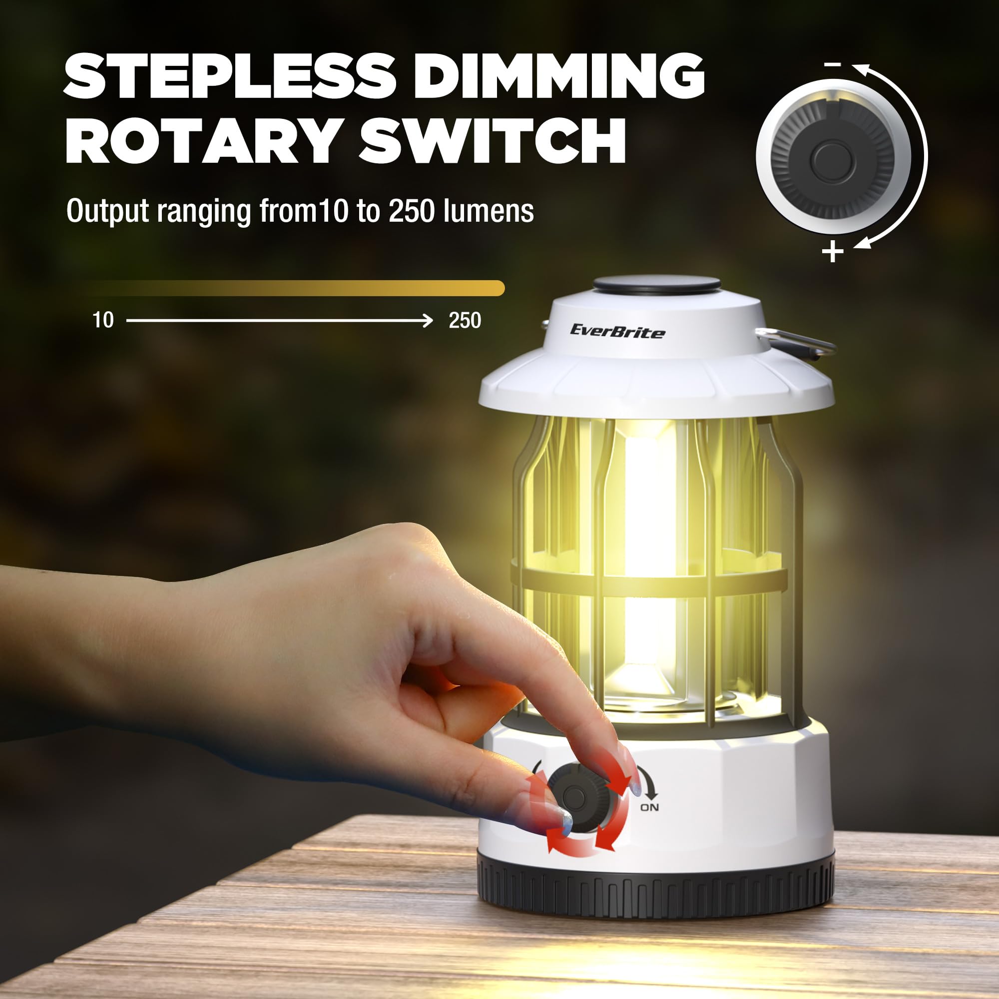 EverBrite LED Camping Lantern - USB C Rechargeable, Stepless Dimming, Vintage Design, White, Model E041036AE
