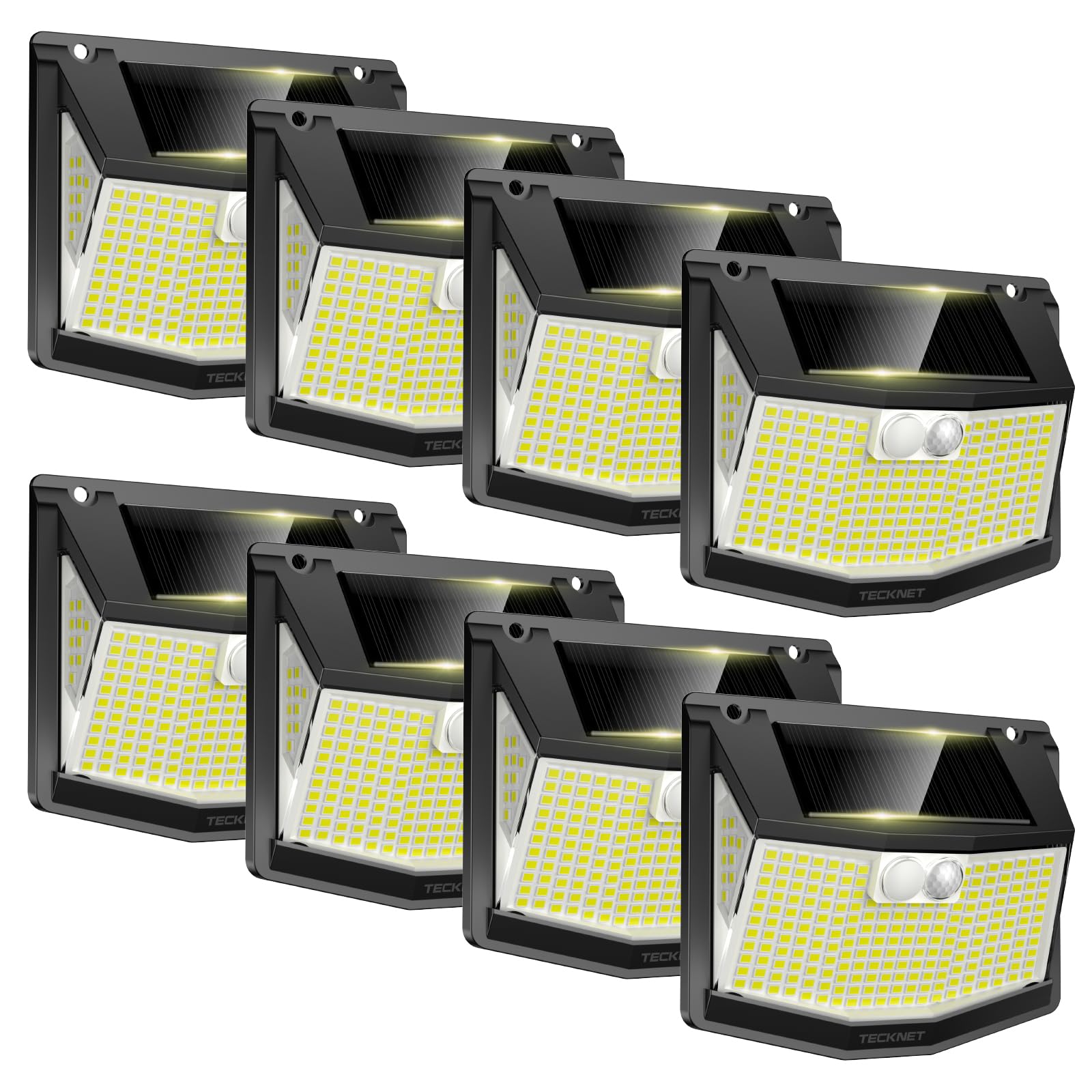 TECKNET 248 LED Outdoor Solar Lights & Motion Sensor 8 Pack  300 Angle & 3 Lighting Modes Solar Lights Outdoor Waterproof  Solar Powered Security Flood Wall Lights IP66 for Outside/Yard Fence/Garden