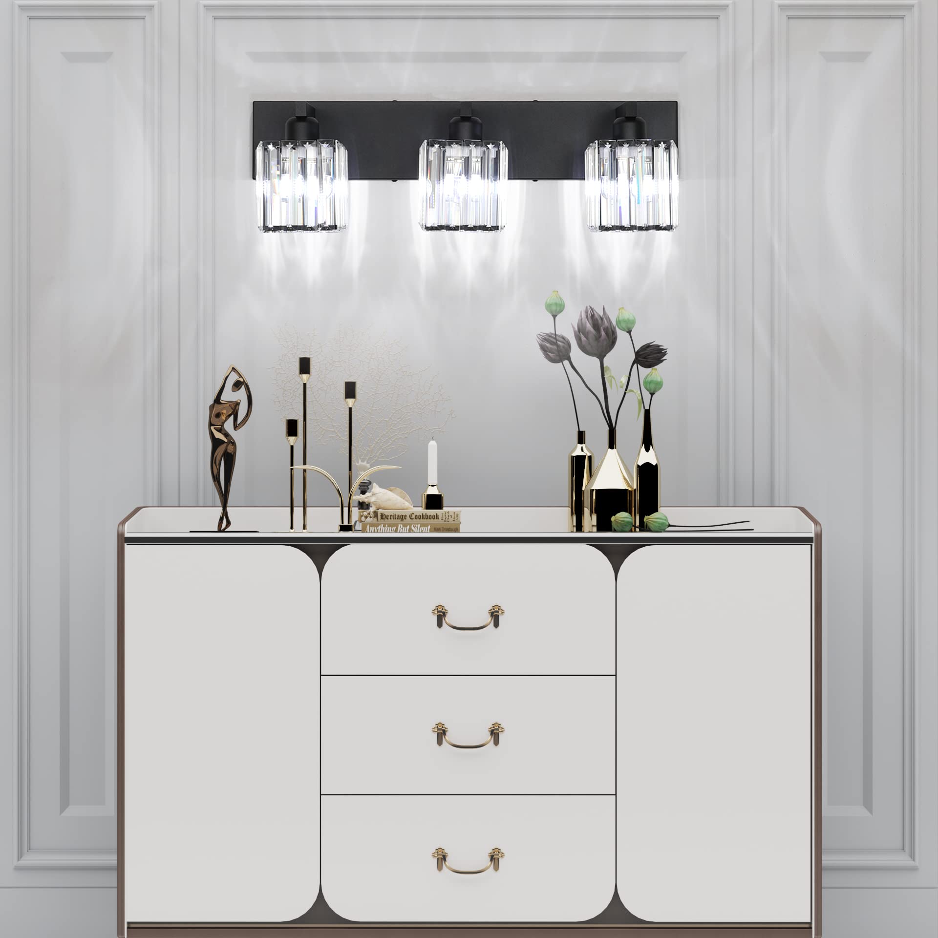 Aipsun Black Vanity Light 3-Light Aluminum Modern Bathroom Fixture Model 8461