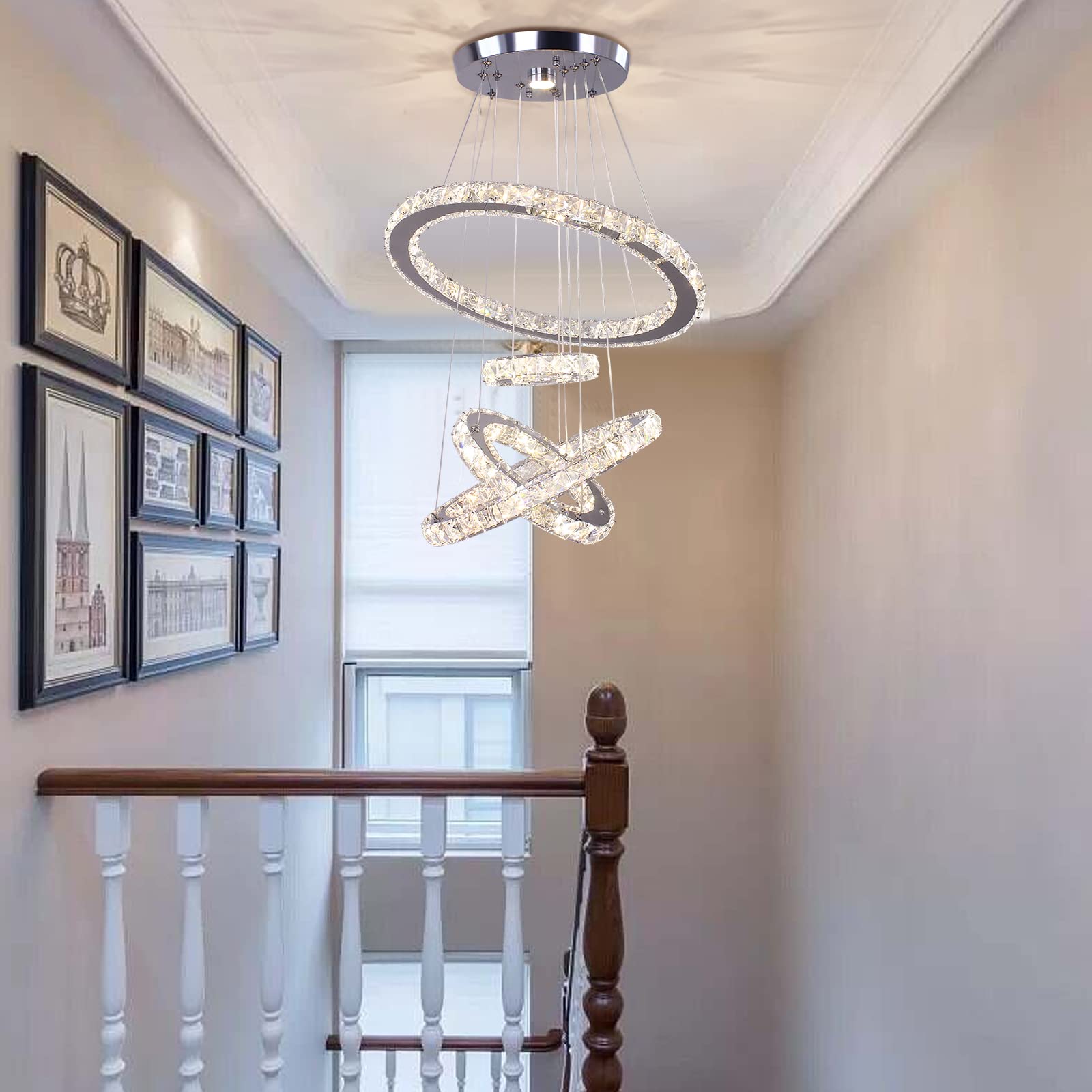 diisunbihuo Crystal Chandelier LED Pendant Light Dimmable Adjustable Stainless Steel for Living Room Dining Room Bedroom Model 1234-Dimmable