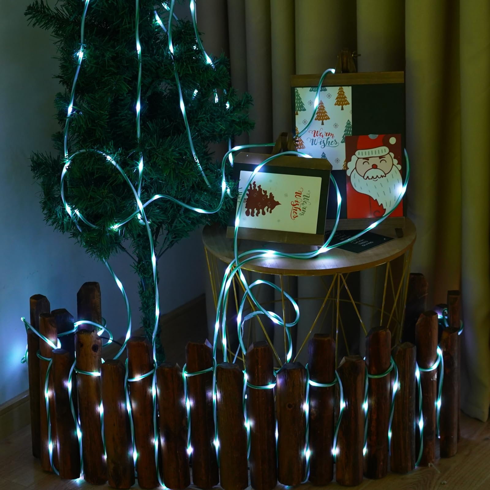 Qitong Christmas Candy Cane Rope Lights, 2 Pack Each 33Ft 100 Led Green& White Solar Rope Lights, 8 Modes Solar Tube Lights For
