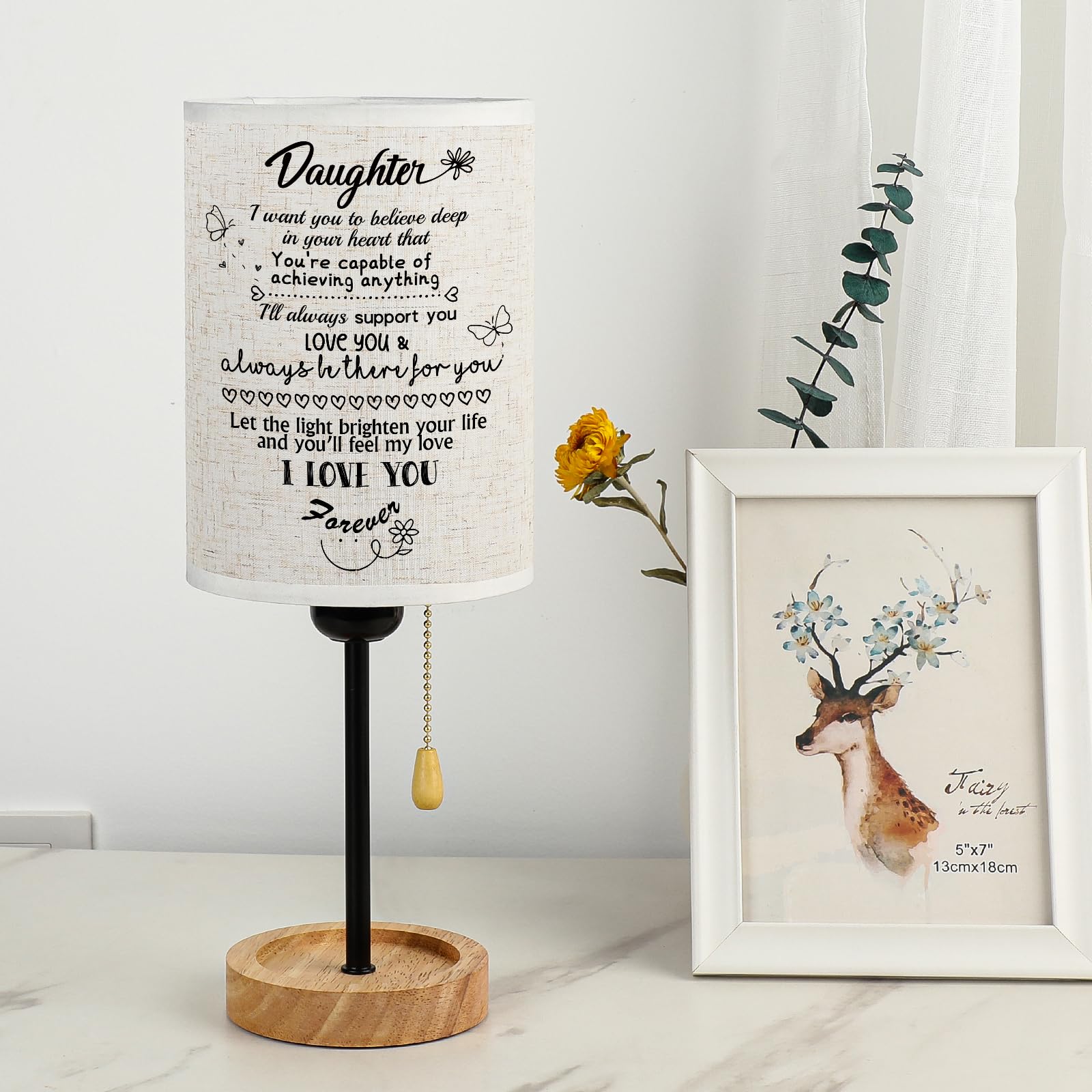 Souhoney Graduation Gifts For Daughter From Mom Dad- Fabric Wooden Bedside Lamp For Bedroom Living Room Mothers Day Gifts For Da